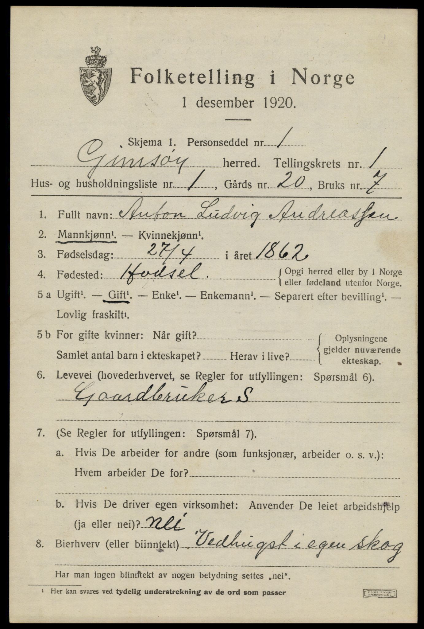 SAT, 1920 census for Gimsøy, 1920, p. 583