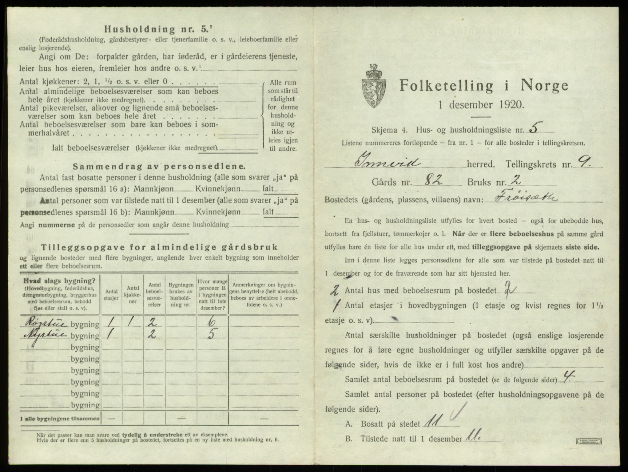 SAB, 1920 census for Innvik, 1920, p. 545