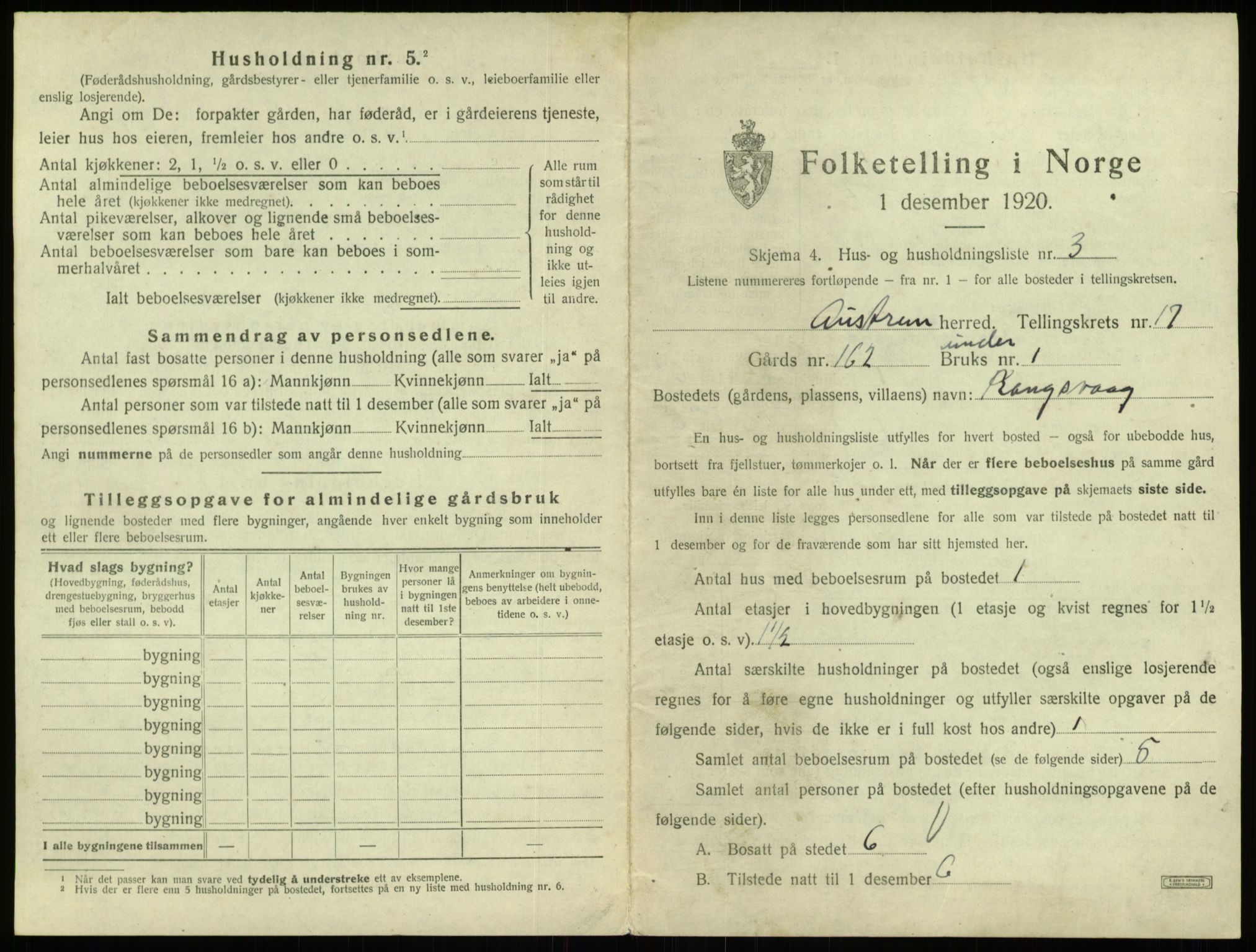 SAB, 1920 census for Austrheim, 1920, p. 771