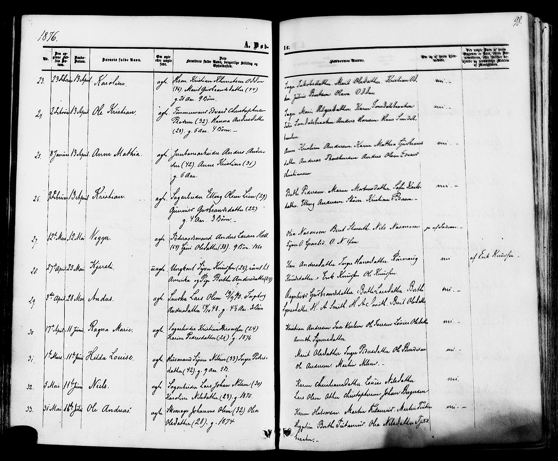Ådal kirkebøker, AV/SAKO-A-248/F/Fa/L0001: Parish register (official) no. I 1, 1857-1883, p. 98