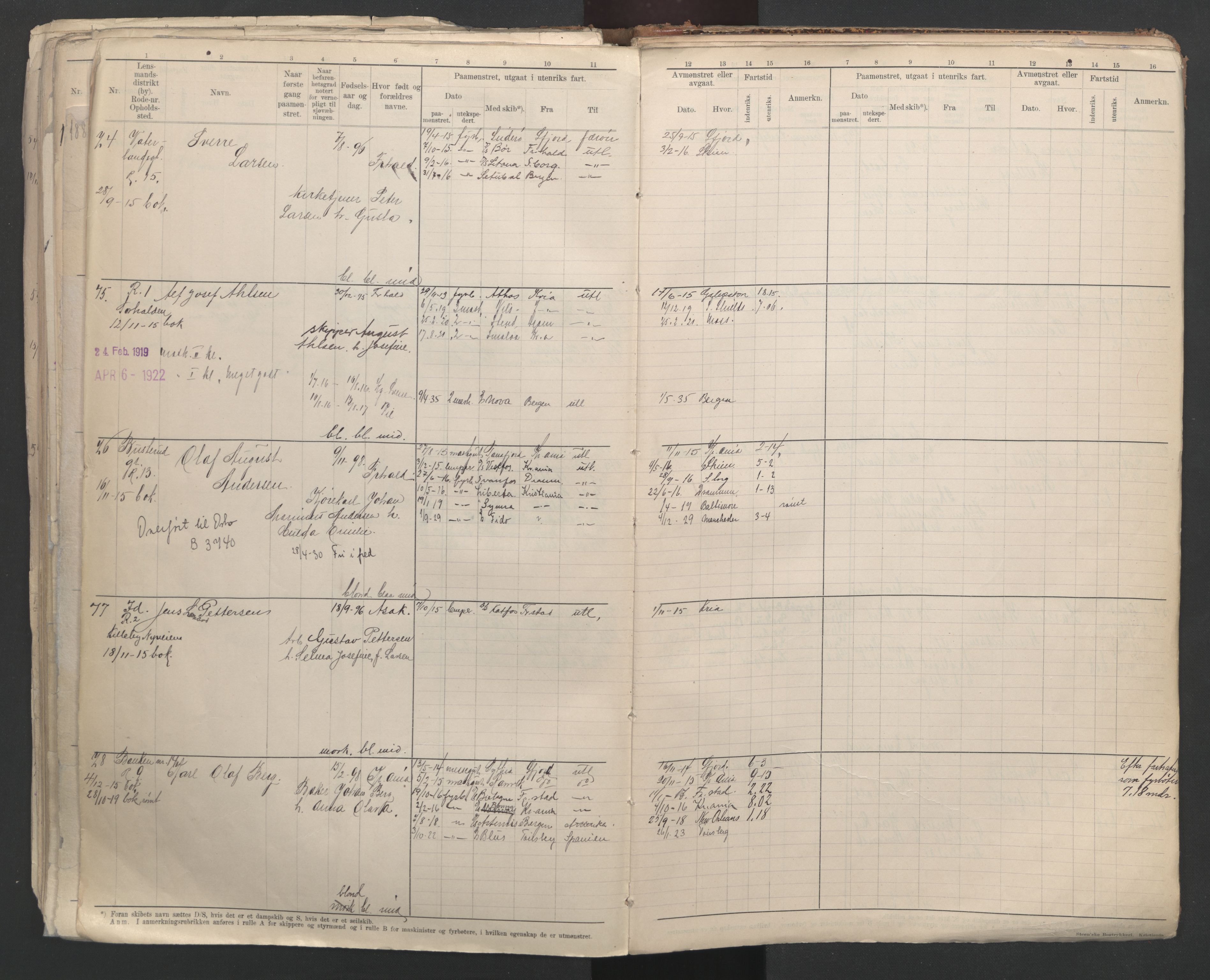 Oslo sjømannskontor, SAO/A-10595/F/Fd/L0007: B-rulle, 1914, p. 174