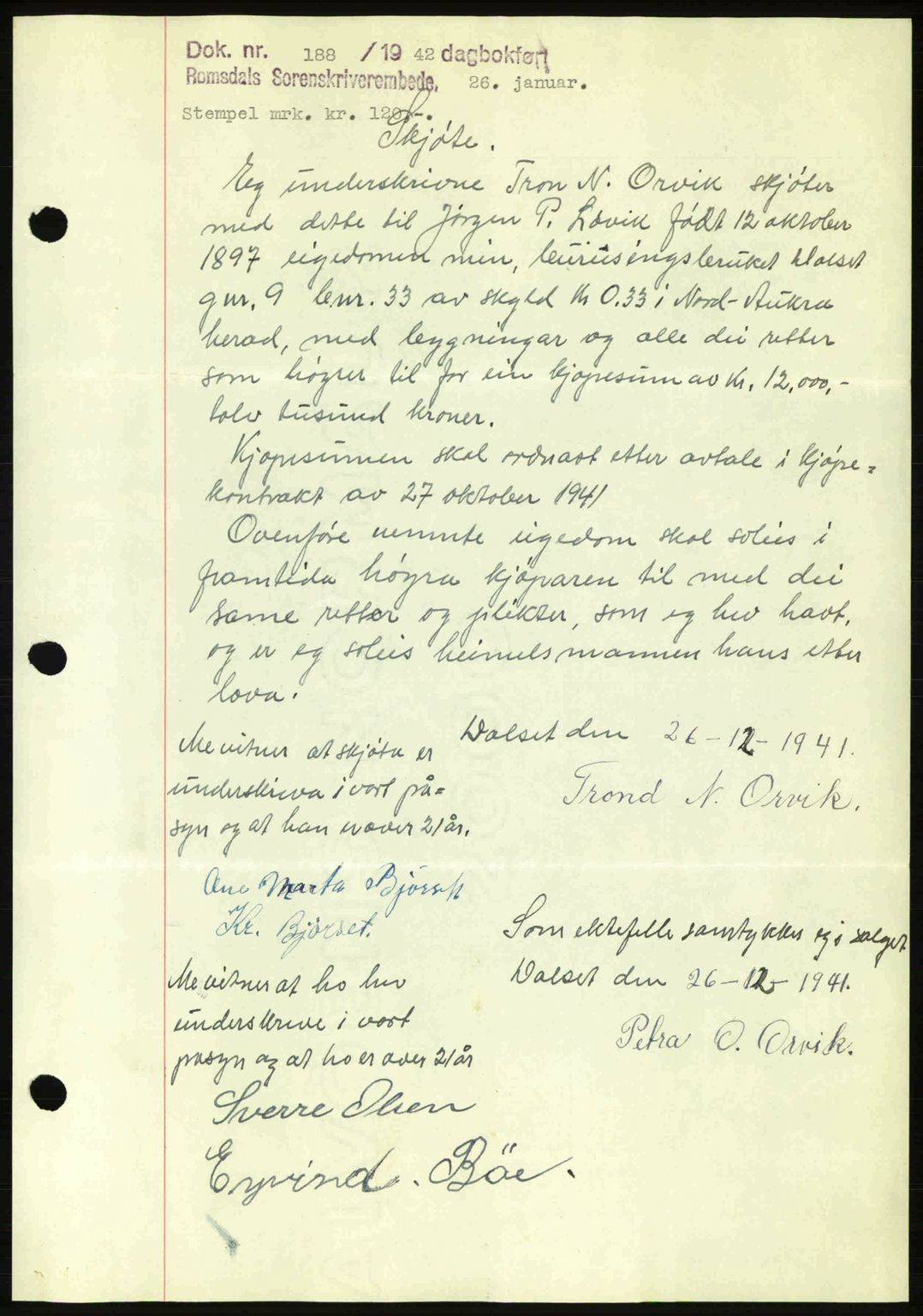 Romsdal sorenskriveri, AV/SAT-A-4149/1/2/2C: Mortgage book no. A11, 1941-1942, Diary no: : 188/1942