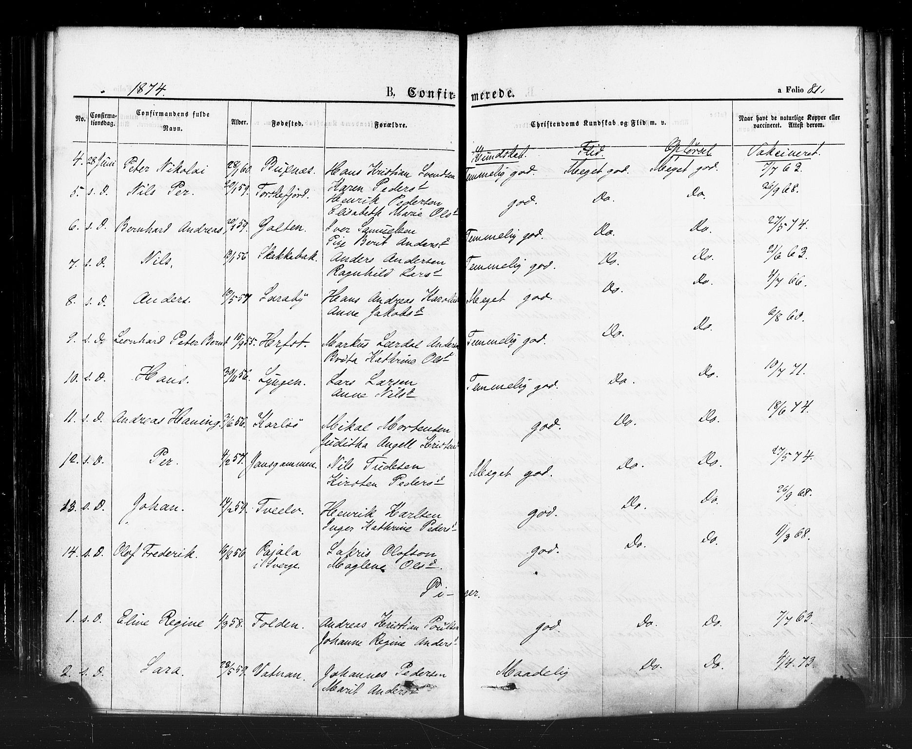 Hammerfest sokneprestkontor, AV/SATØ-S-1347/H/Ha/L0007.kirke: Parish register (official) no. 7, 1869-1884, p. 81