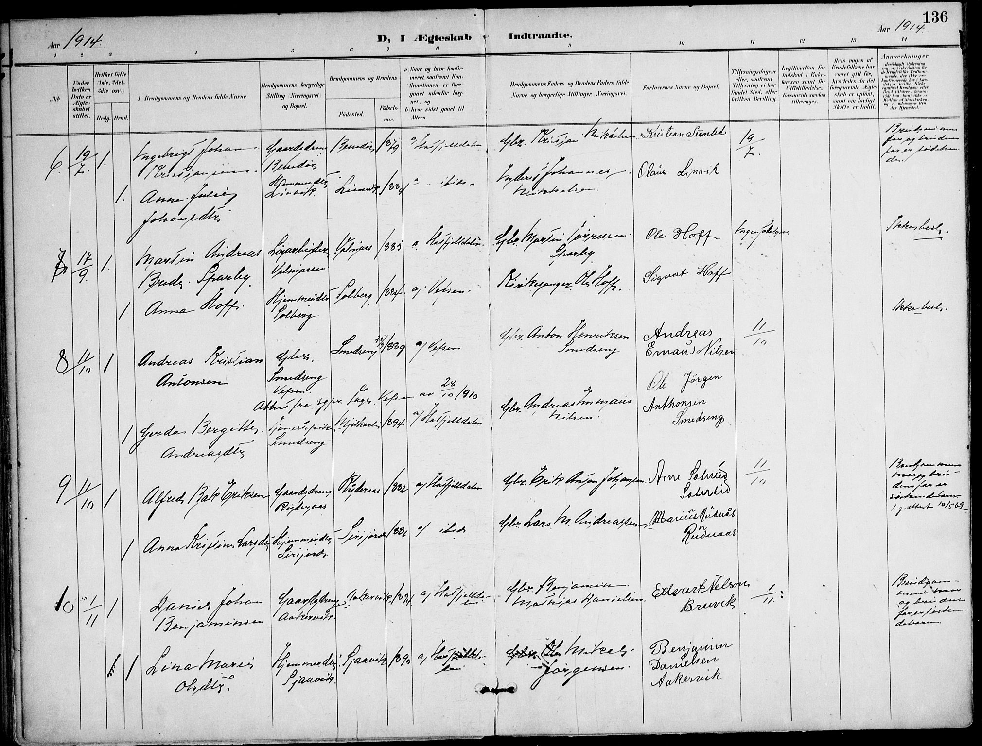 Ministerialprotokoller, klokkerbøker og fødselsregistre - Nordland, AV/SAT-A-1459/823/L0326: Parish register (official) no. 823A03, 1899-1919, p. 136