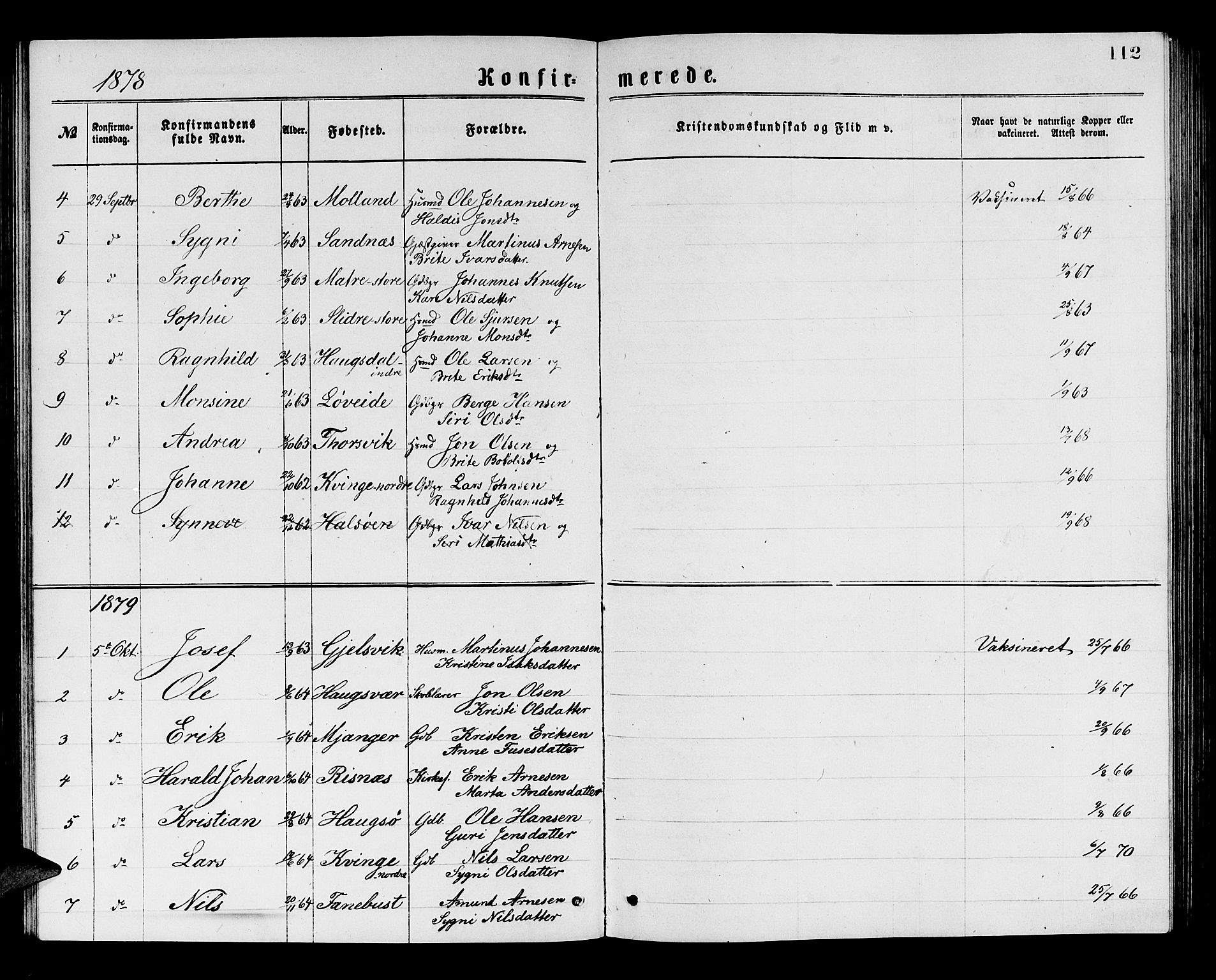 Masfjorden Sokneprestembete, SAB/A-77001: Parish register (copy) no. A 2, 1876-1891, p. 112