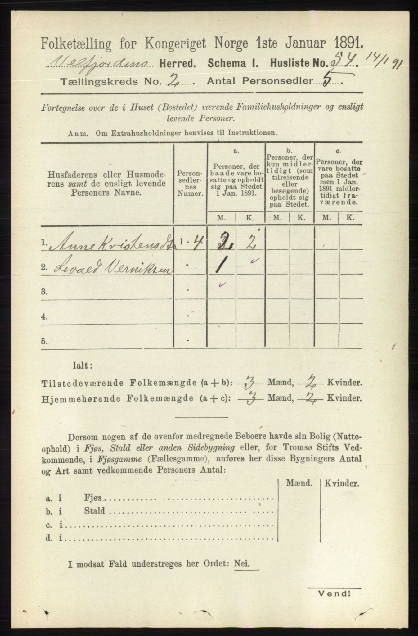 RA, 1891 census for 1813 Velfjord, 1891, p. 532