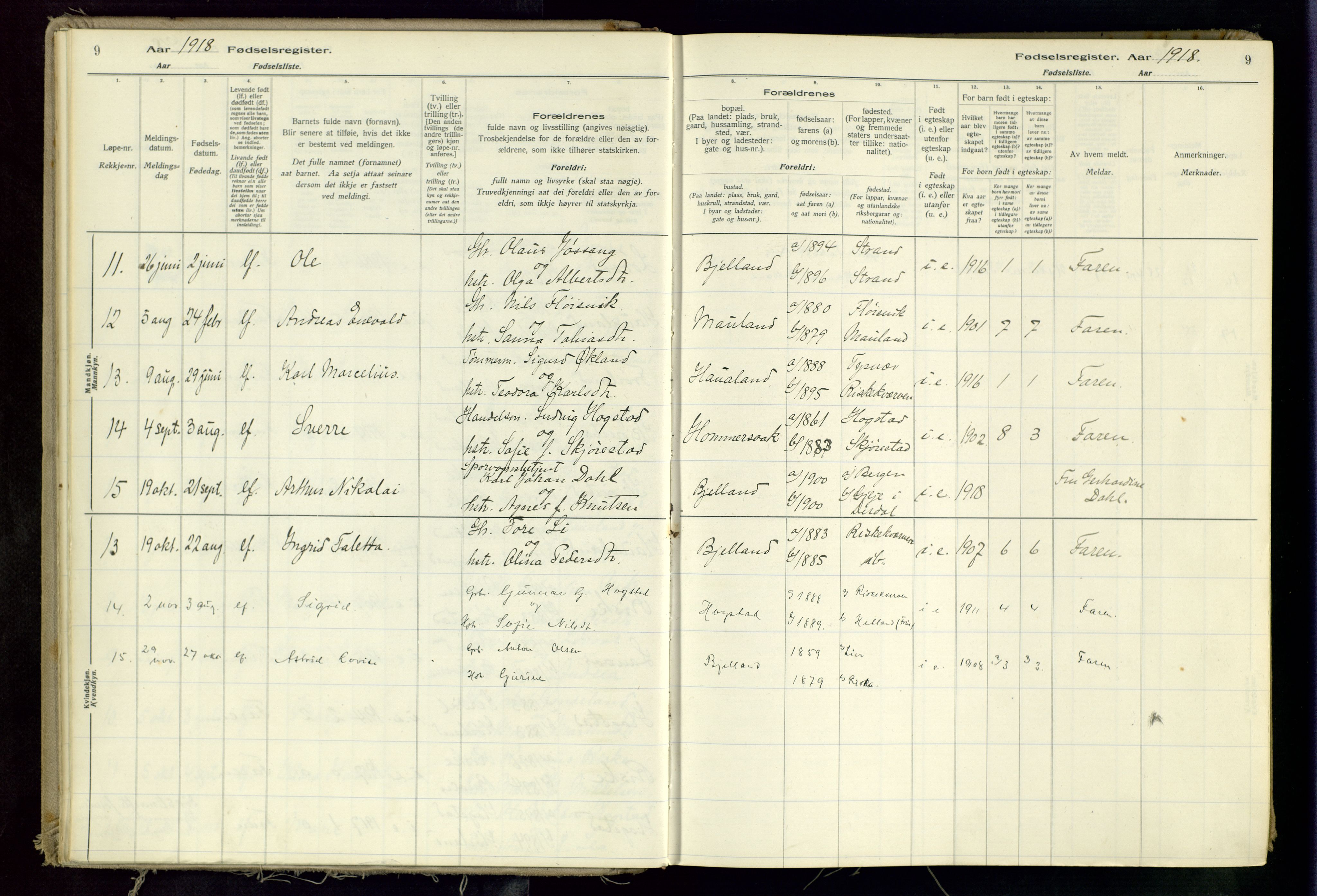 Hetland sokneprestkontor, AV/SAST-A-101826/70/704BA/L0002: Birth register no. 2, 1916-1968, p. 9