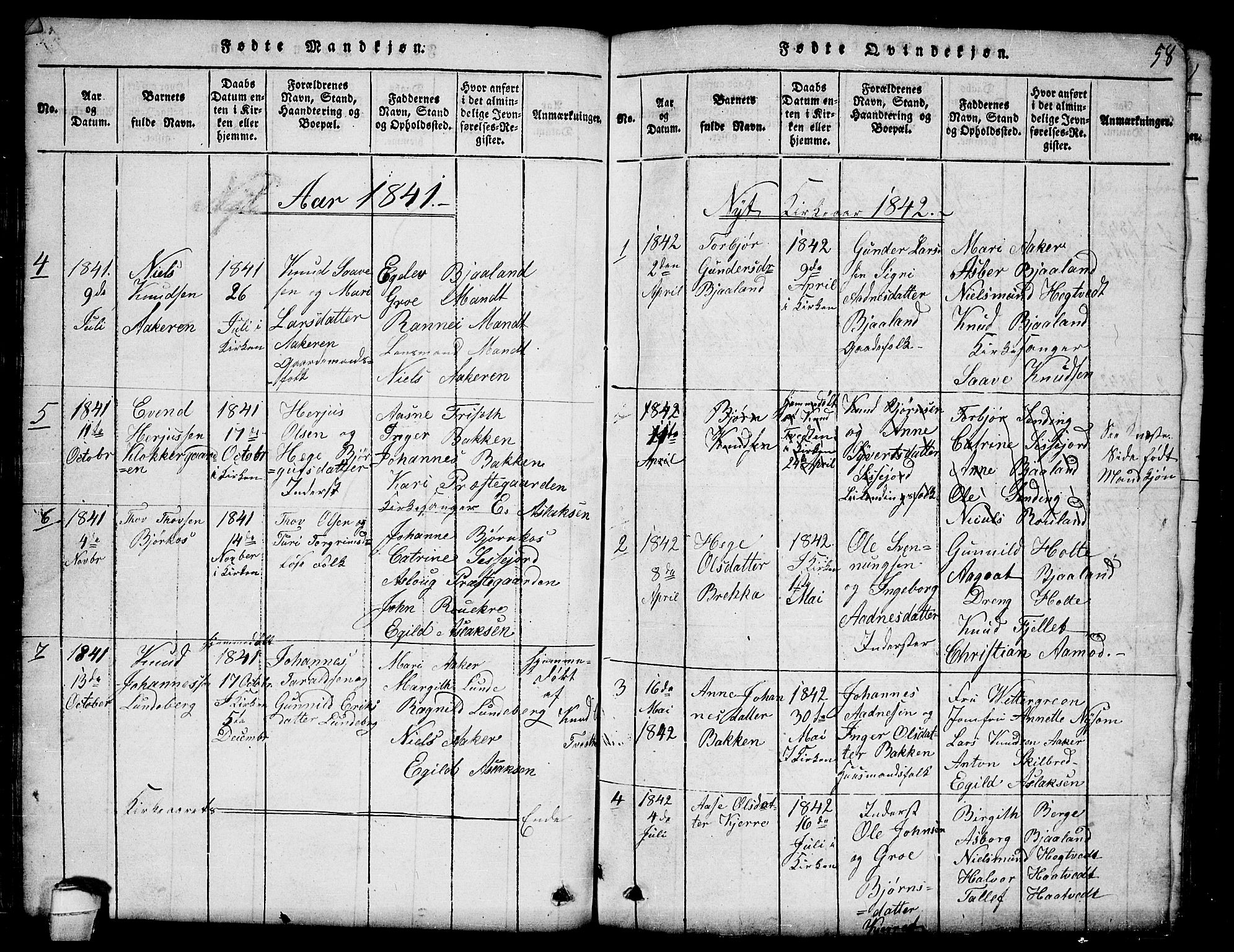 Lårdal kirkebøker, SAKO/A-284/G/Ga/L0001: Parish register (copy) no. I 1, 1815-1861, p. 58