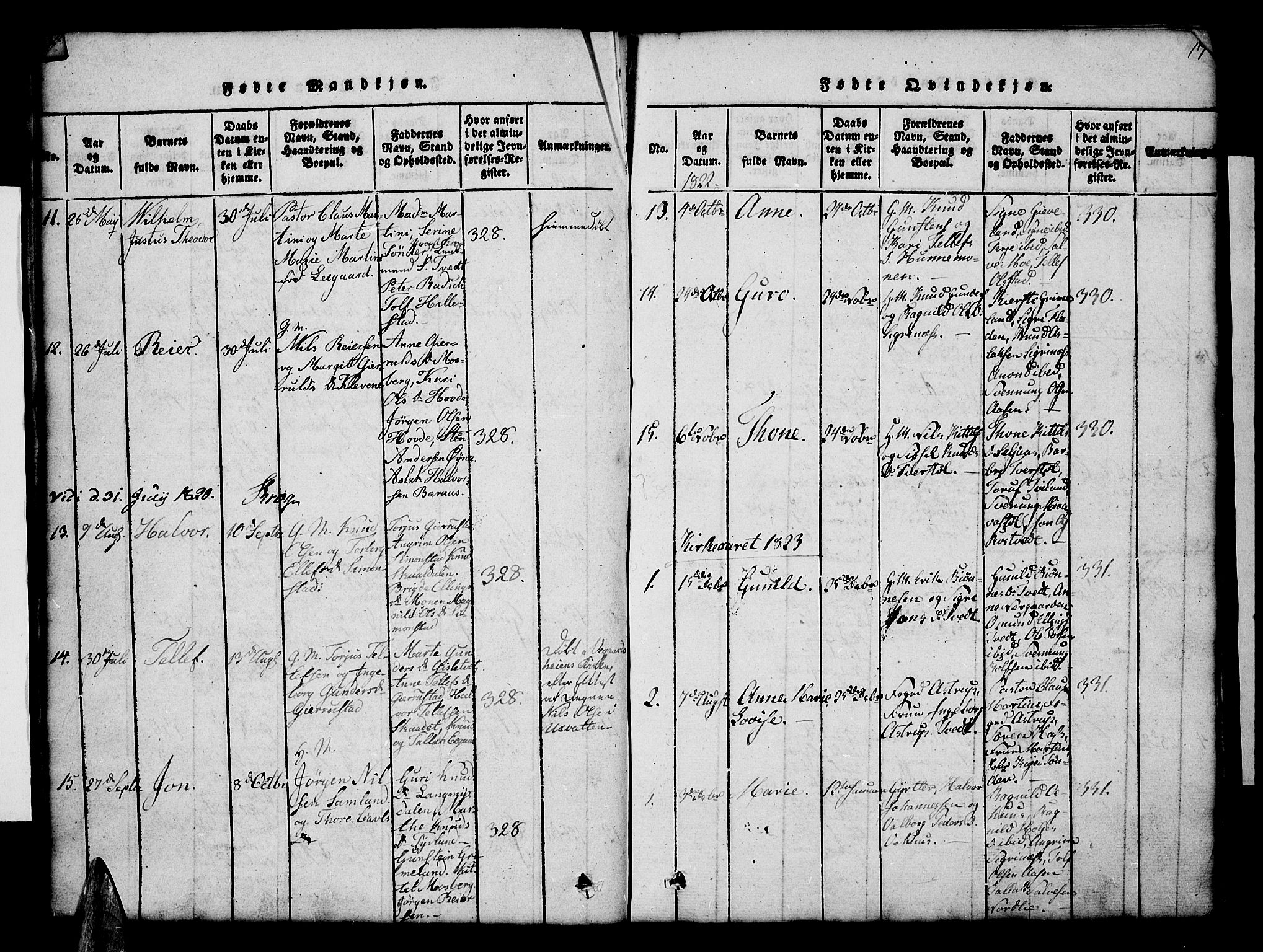 Åmli sokneprestkontor, AV/SAK-1111-0050/F/Fb/Fbc/L0001: Parish register (copy) no. B 1, 1816-1867, p. 17