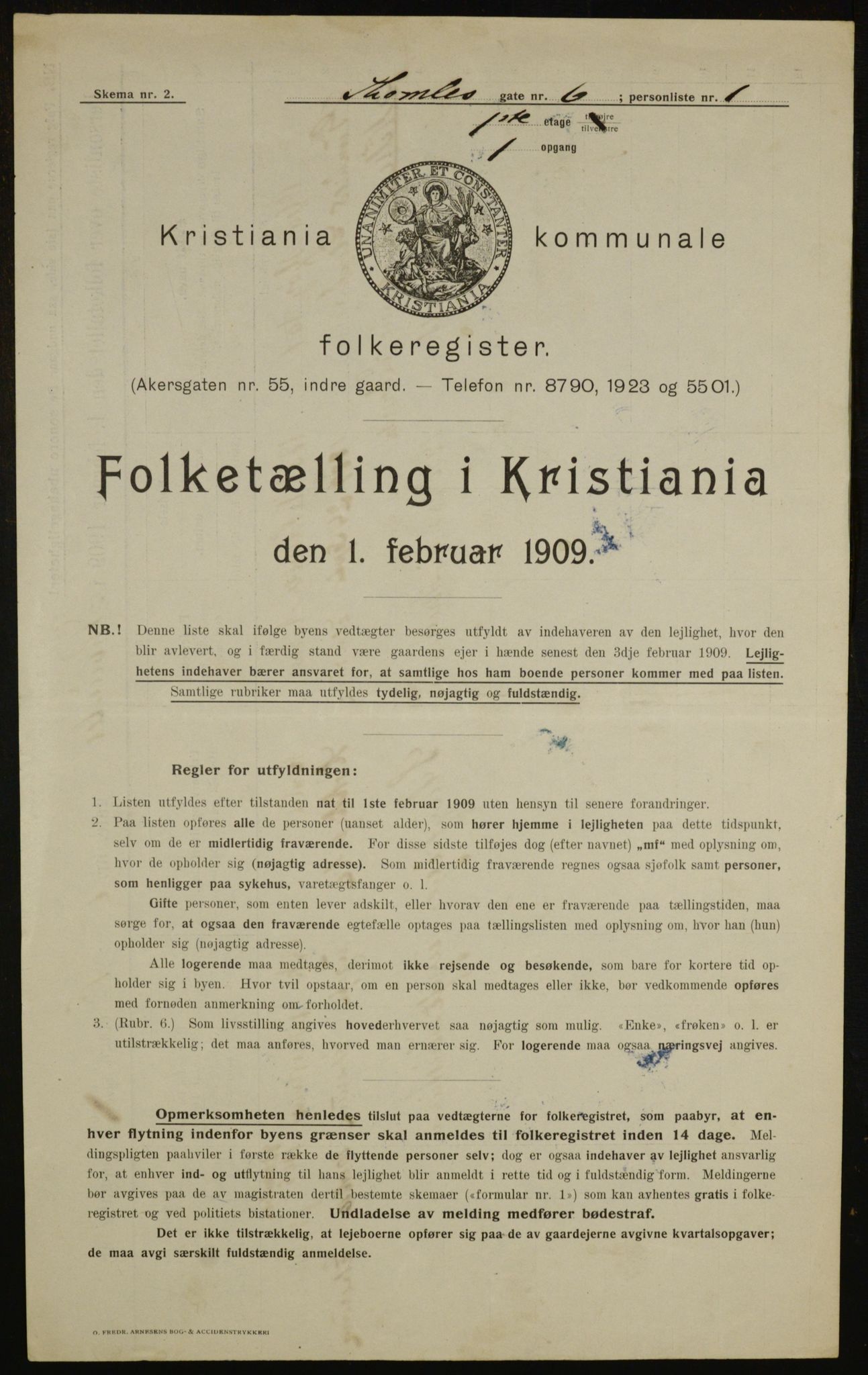 OBA, Municipal Census 1909 for Kristiania, 1909, p. 99000
