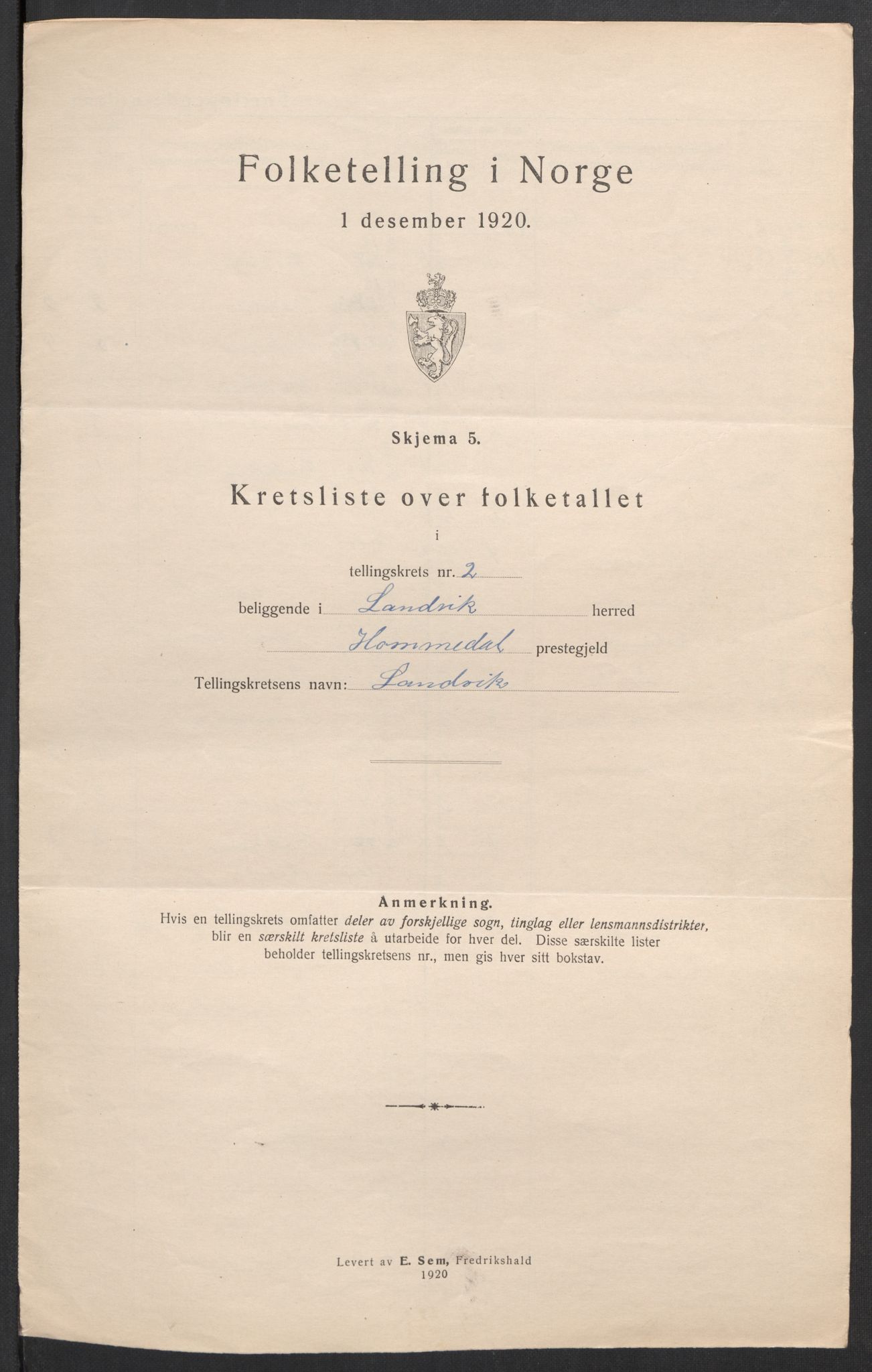 SAK, 1920 census for Landvik, 1920, p. 15