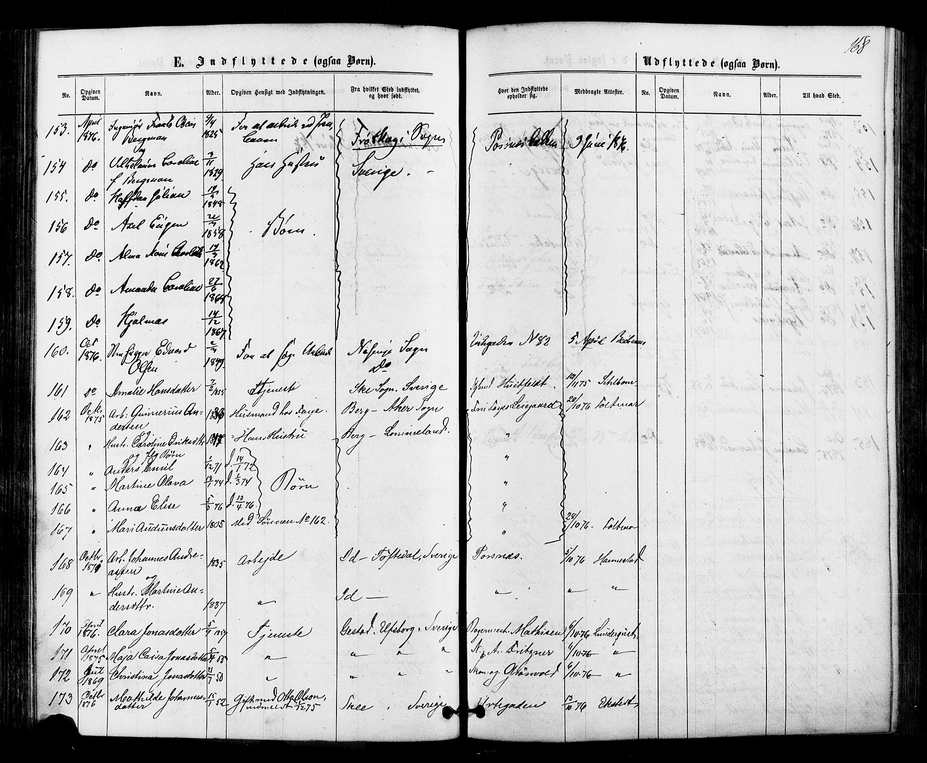 Halden prestekontor Kirkebøker, SAO/A-10909/F/Fa/L0010: Parish register (official) no. I 10, 1866-1877, p. 168