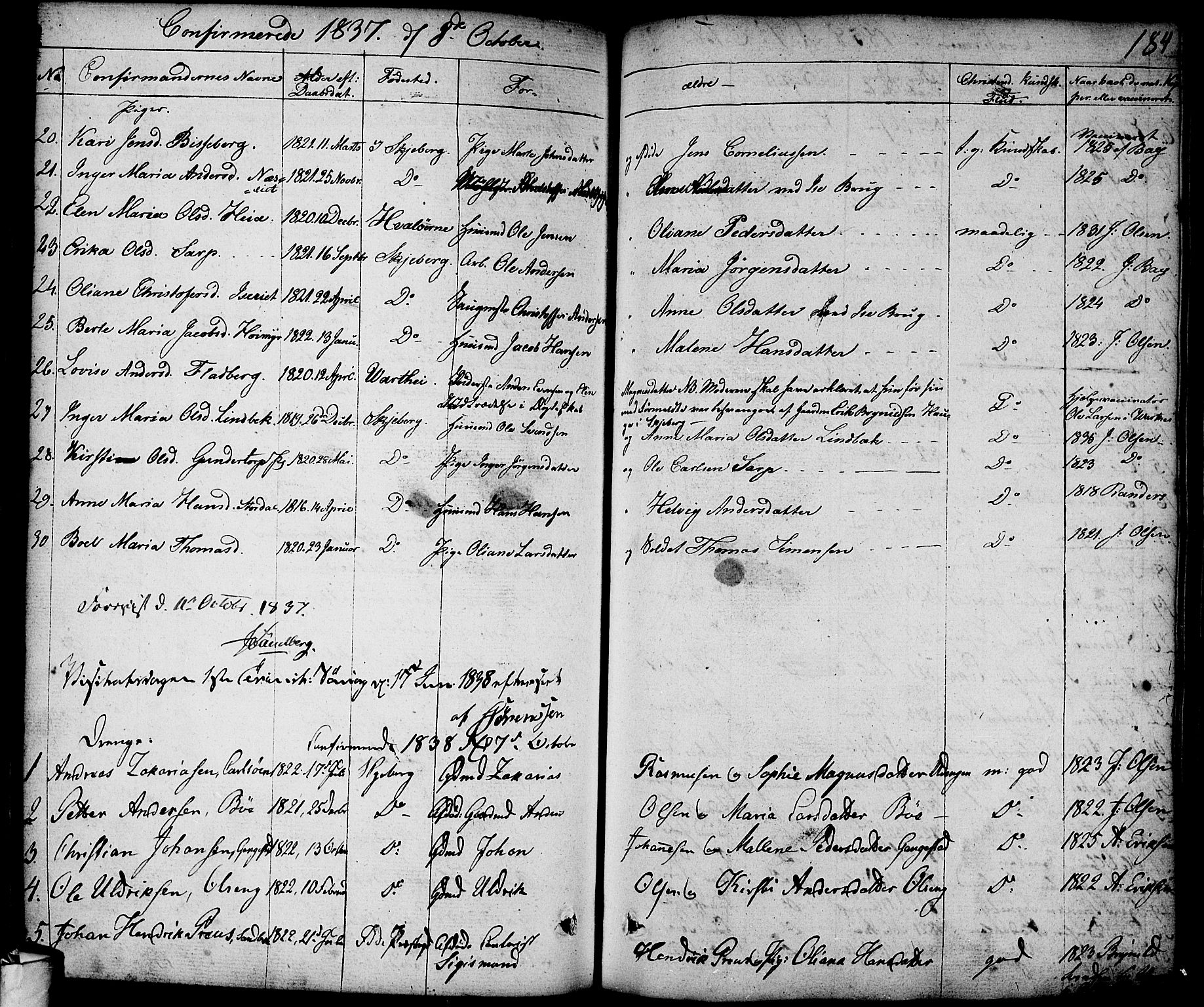 Skjeberg prestekontor Kirkebøker, SAO/A-10923/F/Fa/L0005: Parish register (official) no. I 5, 1830-1845, p. 184