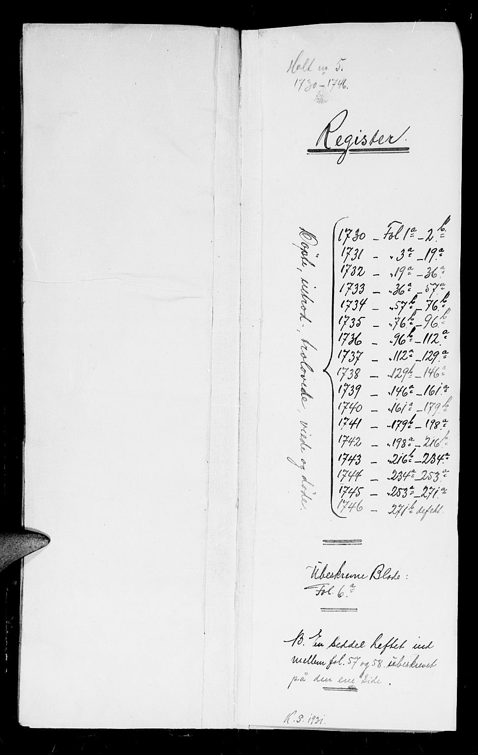 Holt sokneprestkontor, SAK/1111-0021/F/Fb/L0004: Parish register (copy) no. B 4, 1730-1746