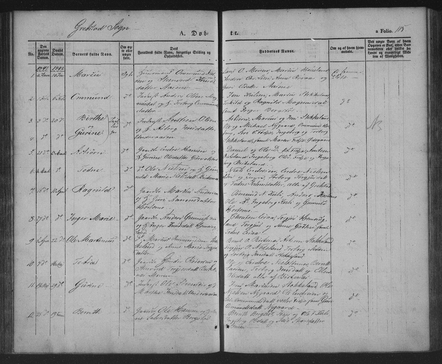 Søgne sokneprestkontor, AV/SAK-1111-0037/F/Fa/Fab/L0009: Parish register (official) no. A 9, 1838-1853, p. 115