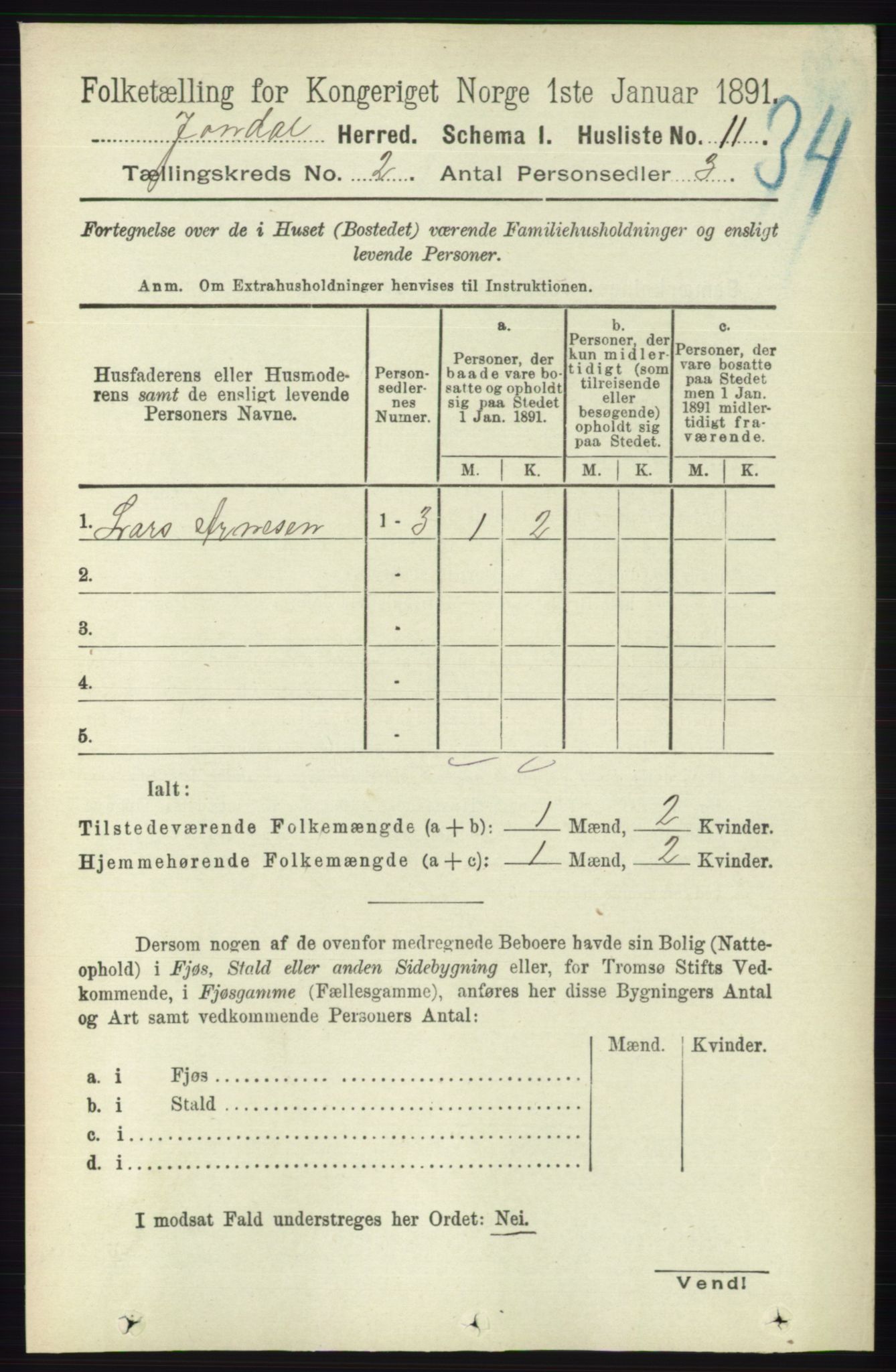 RA, 1891 census for 1227 Jondal, 1891, p. 787