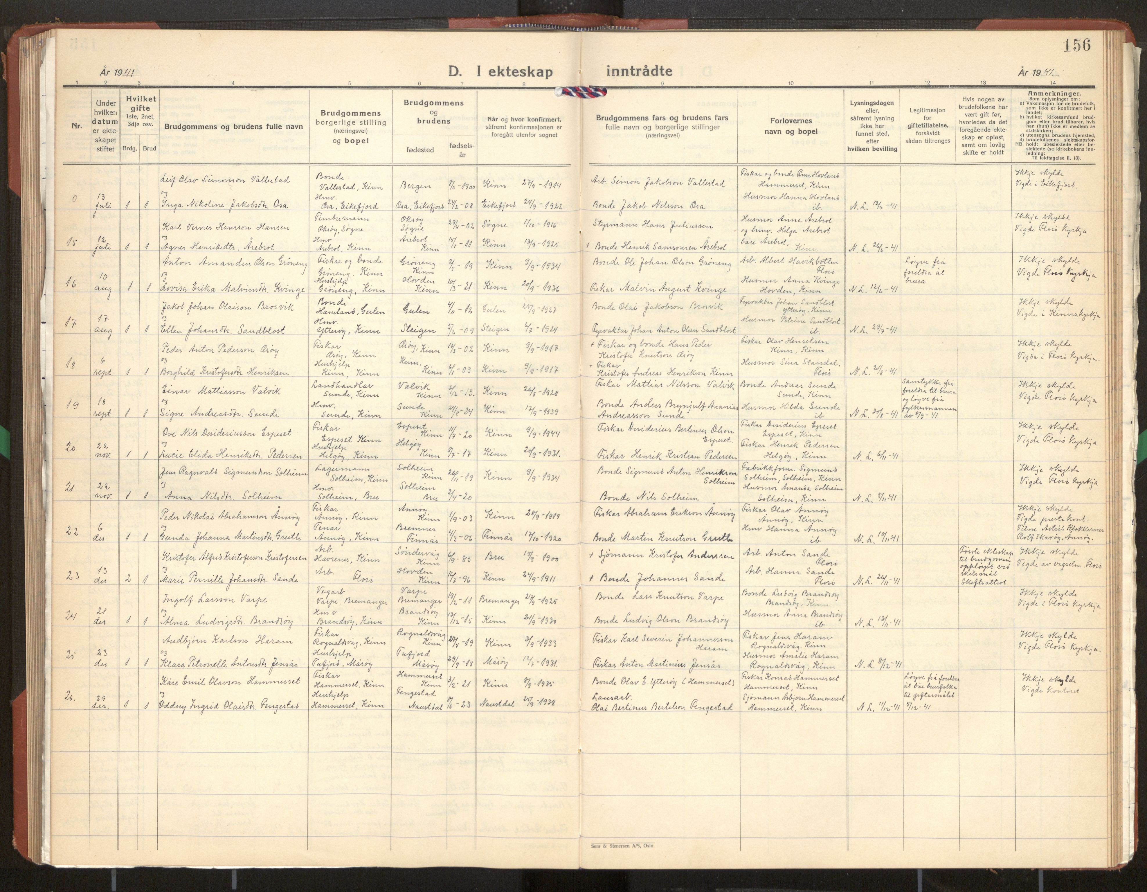 Kinn sokneprestembete, AV/SAB-A-80801/H/Hab/Haba/L0003: Parish register (copy) no. A 3, 1939-1960, p. 156