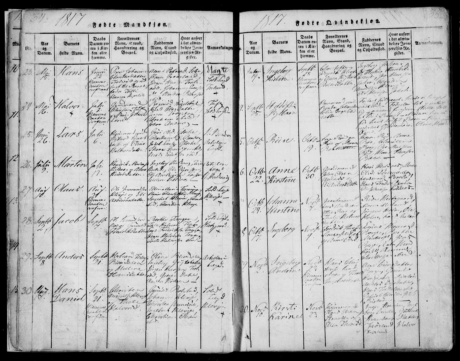 Sande Kirkebøker, SAKO/A-53/F/Fa/L0003: Parish register (official) no. 3, 1814-1847, p. 34-35