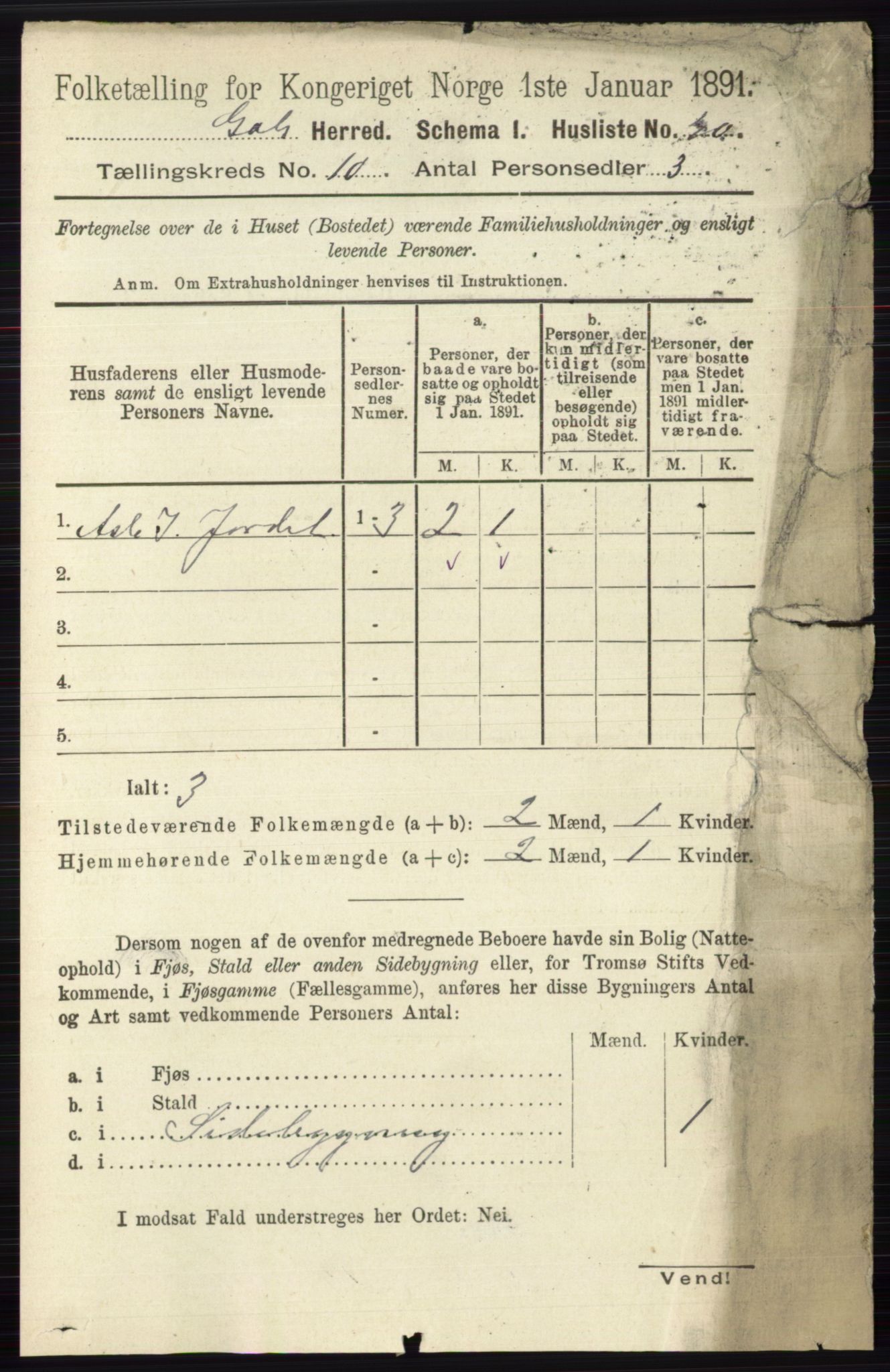 RA, 1891 census for 0617 Gol og Hemsedal, 1891, p. 4020