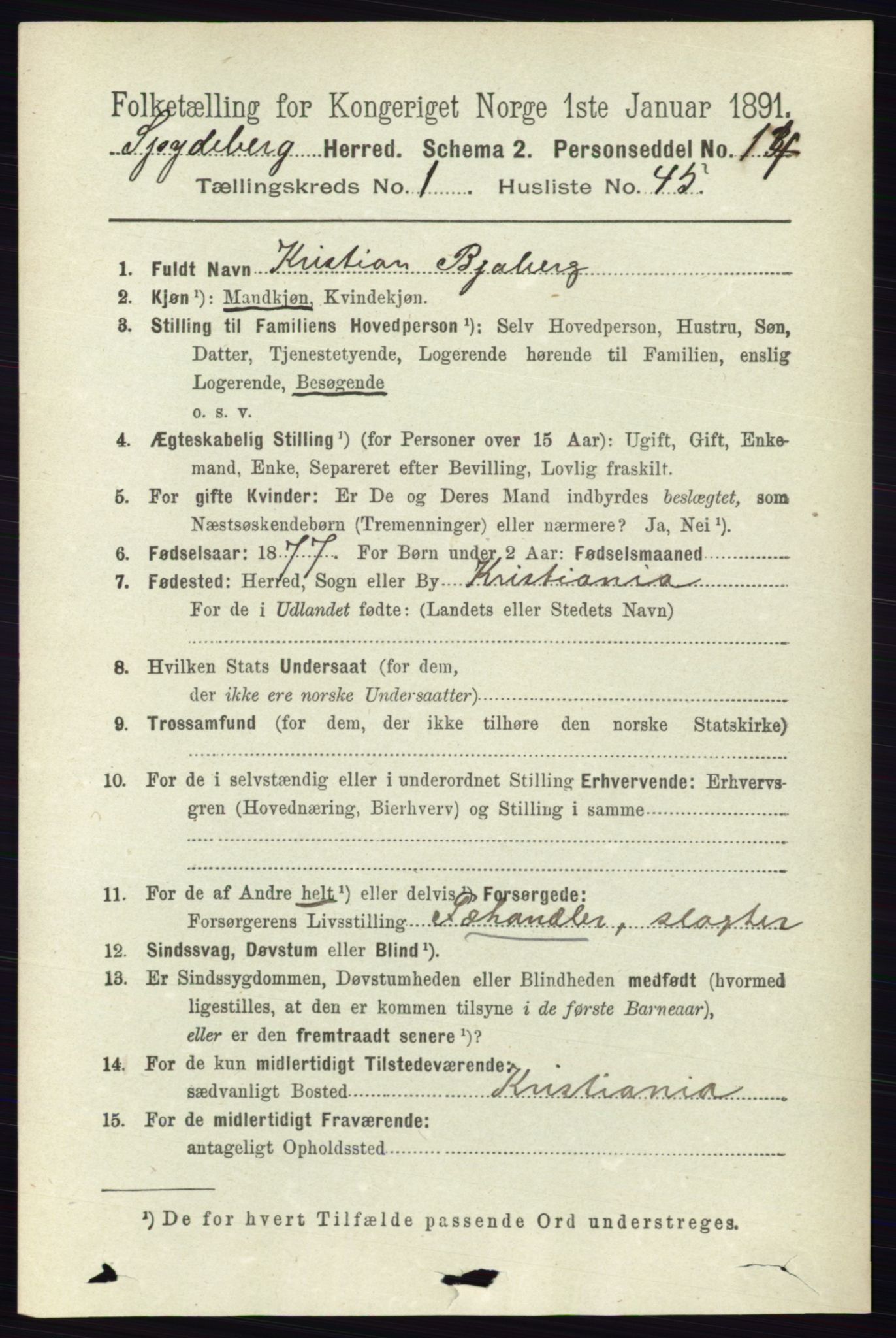 RA, 1891 census for 0123 Spydeberg, 1891, p. 443