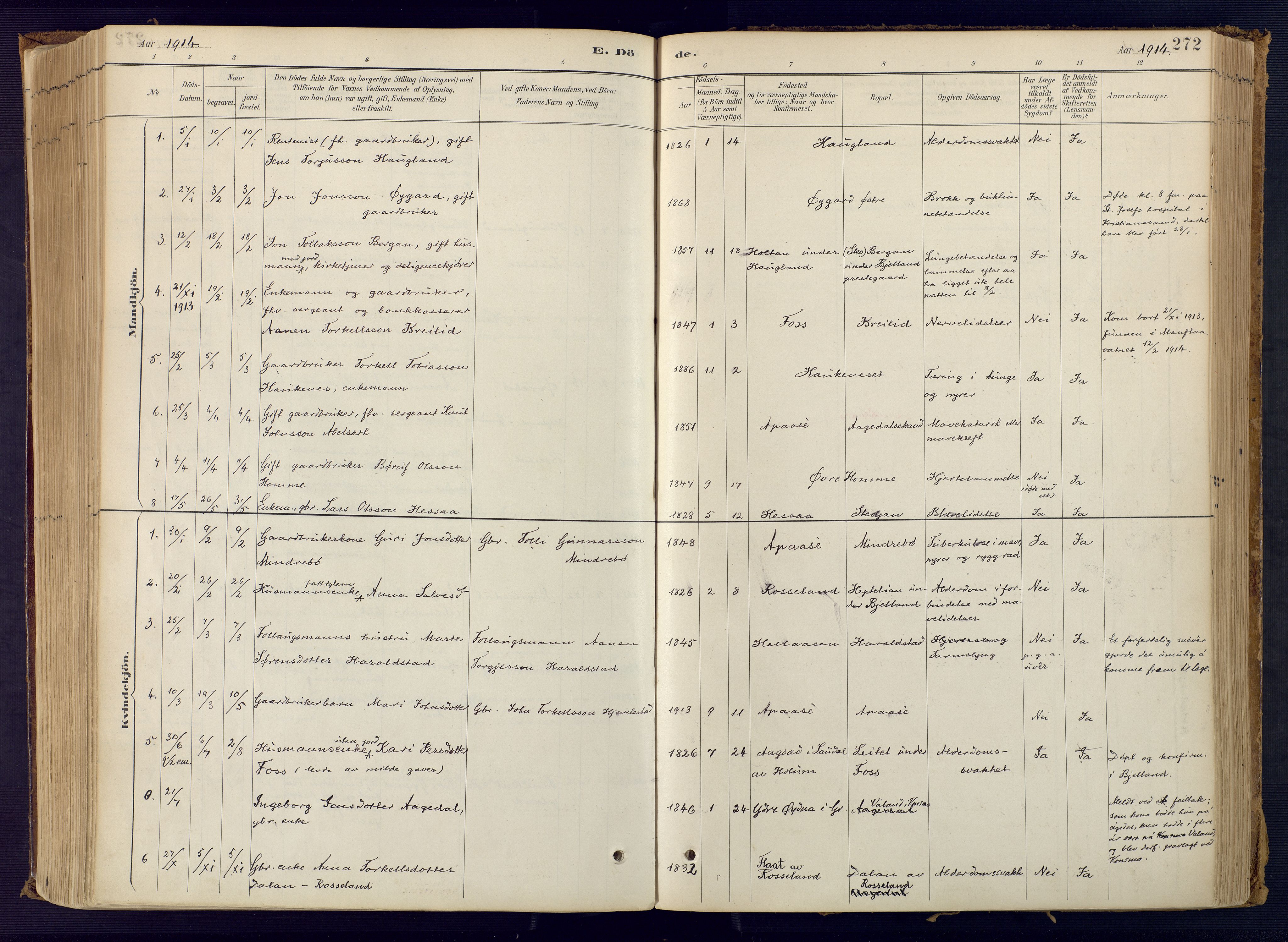 Bjelland sokneprestkontor, SAK/1111-0005/F/Fa/Faa/L0004: Parish register (official) no. A 4, 1887-1923, p. 272