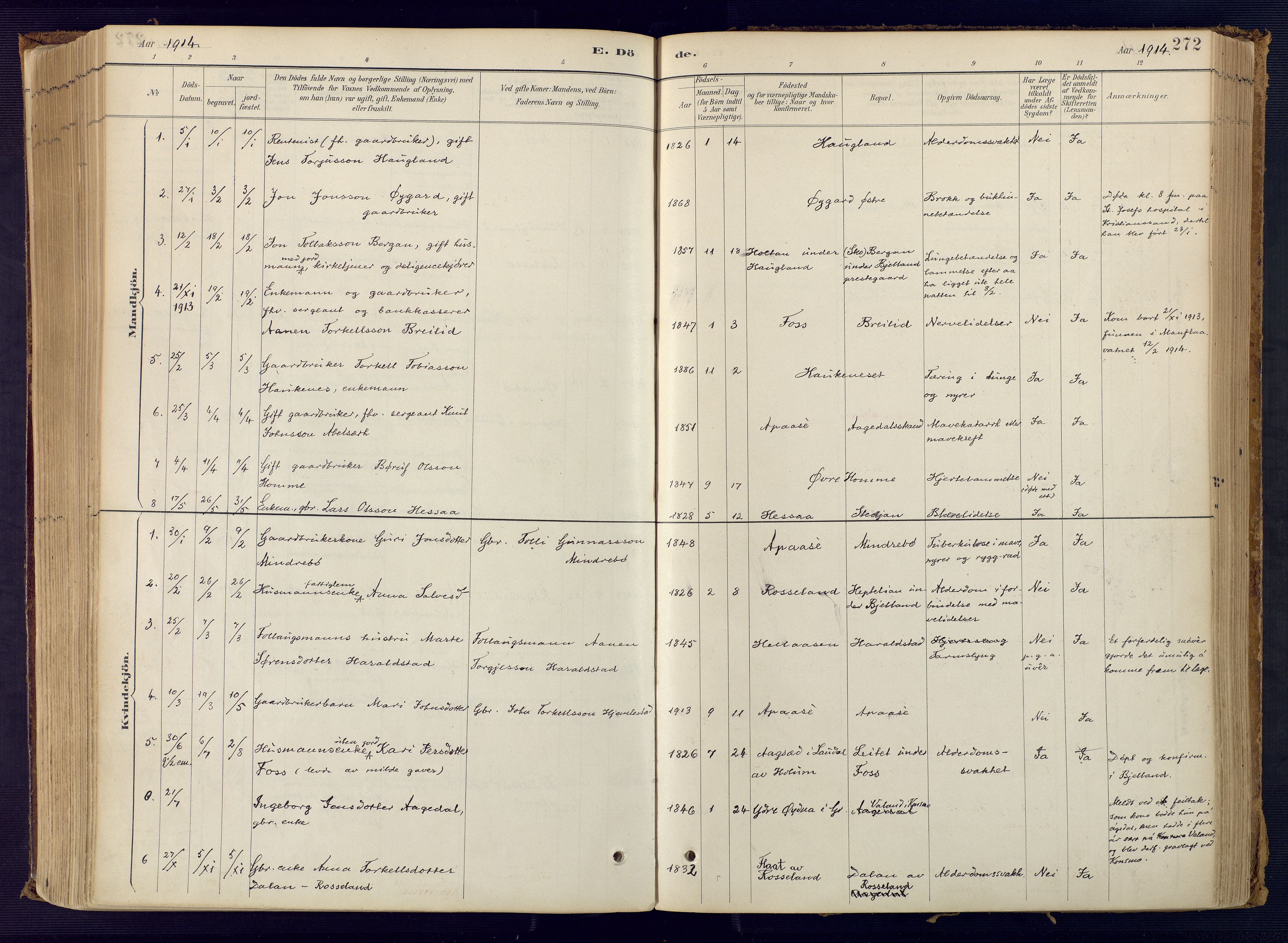 Bjelland sokneprestkontor, AV/SAK-1111-0005/F/Fa/Faa/L0004: Parish register (official) no. A 4, 1887-1923, p. 272