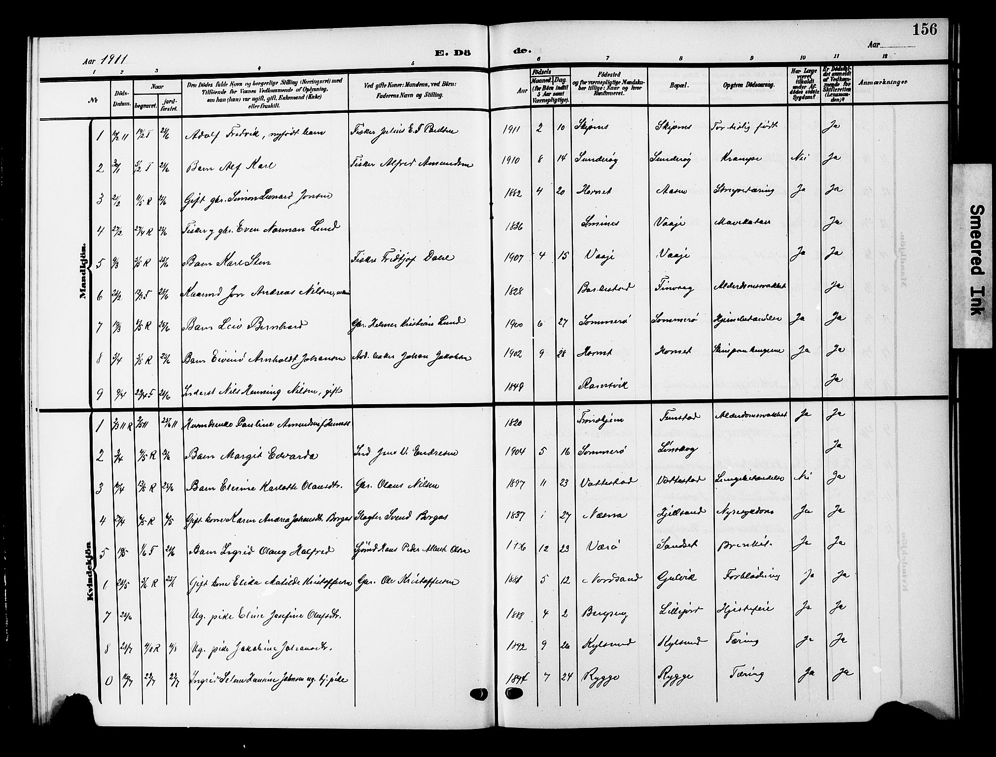 Ministerialprotokoller, klokkerbøker og fødselsregistre - Nordland, AV/SAT-A-1459/893/L1350: Parish register (copy) no. 893C05, 1906-1927, p. 156