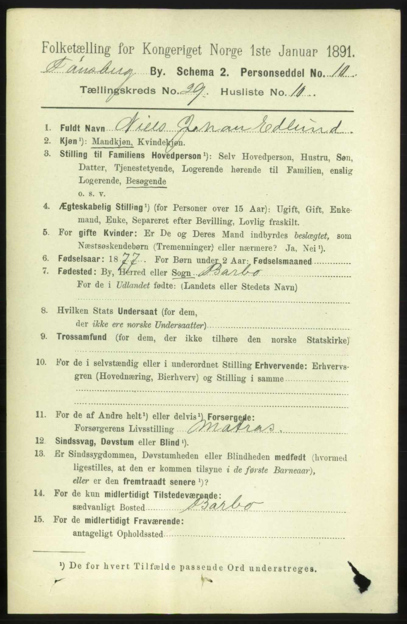 RA, 1891 census for 0705 Tønsberg, 1891, p. 7206