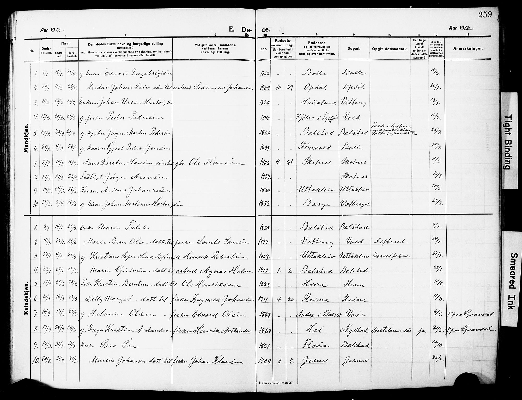 Ministerialprotokoller, klokkerbøker og fødselsregistre - Nordland, SAT/A-1459/881/L1169: Parish register (copy) no. 881C06, 1912-1930, p. 259