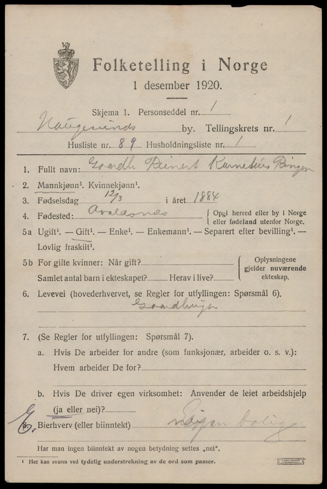 SAST, 1920 census for Haugesund, 1920, p. 12789