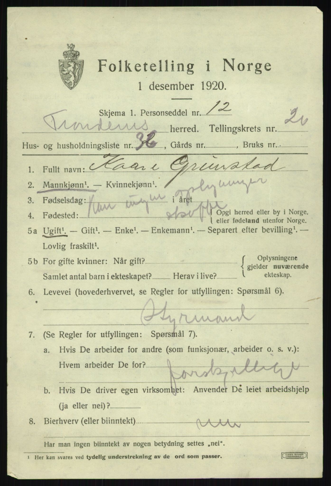 SATØ, 1920 census for Trondenes, 1920, p. 16012