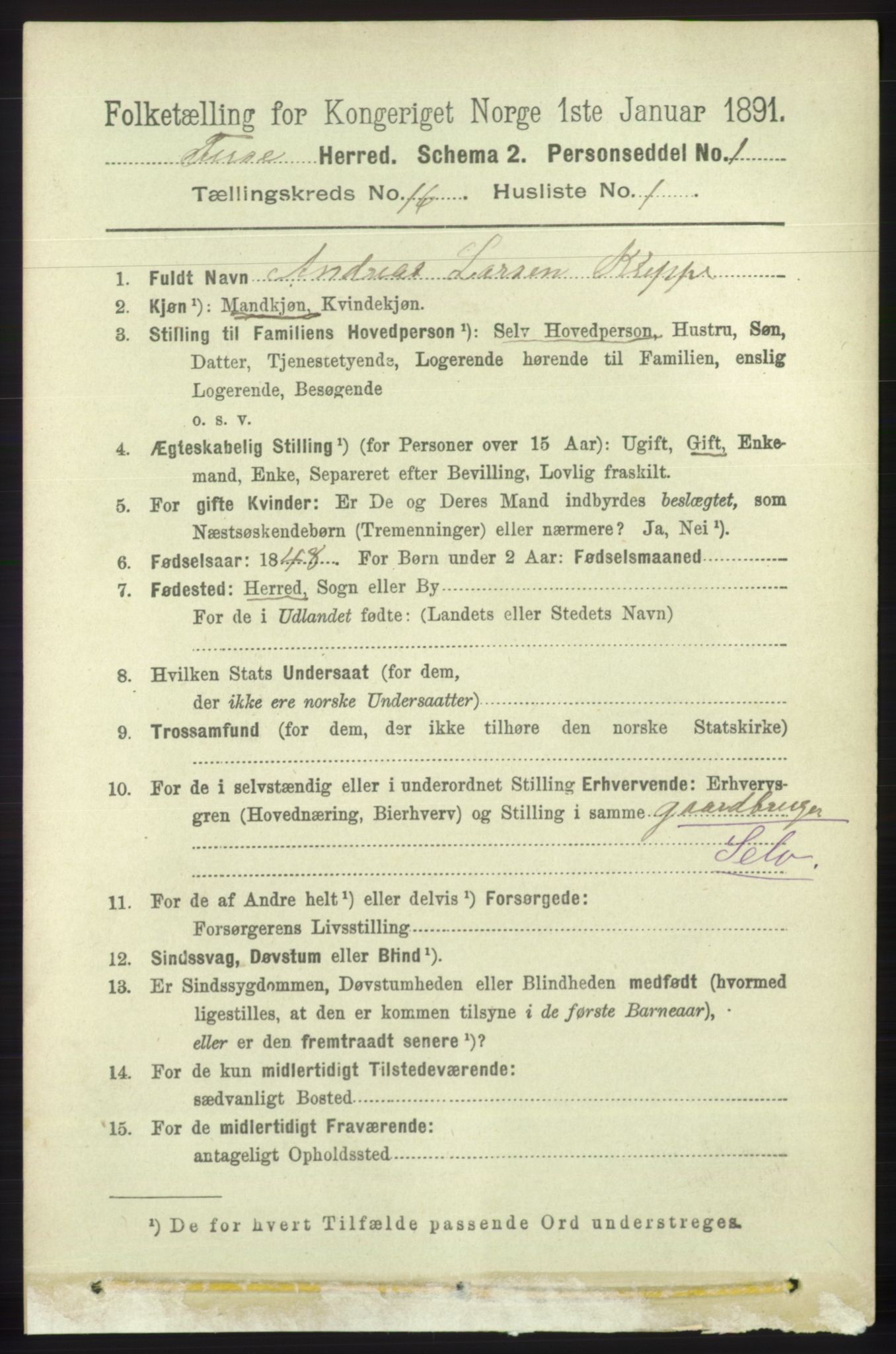 RA, 1891 census for 1241 Fusa, 1891, p. 3598