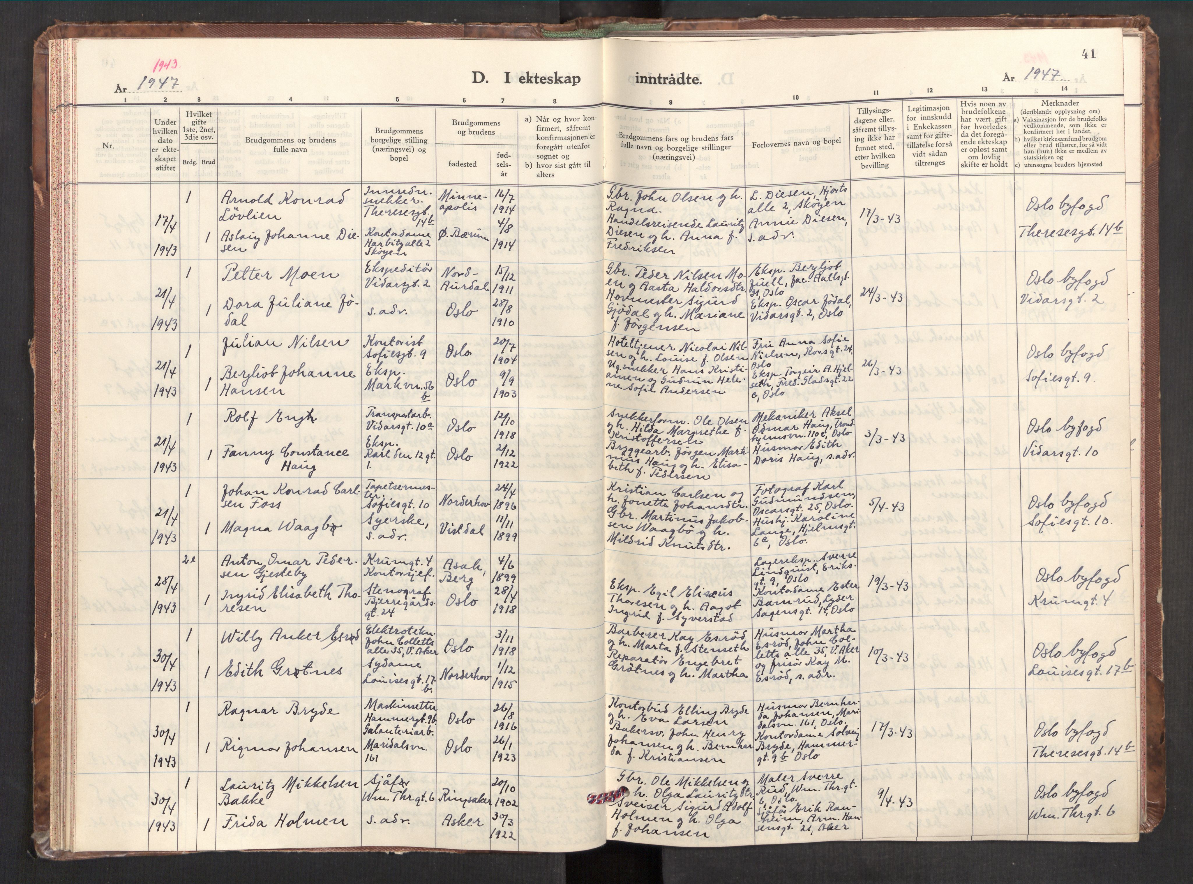 Markus prestekontor Kirkebøker, AV/SAO-A-10830/F/L0005: Parish register (official) no. 5, 1942-1960, p. 41