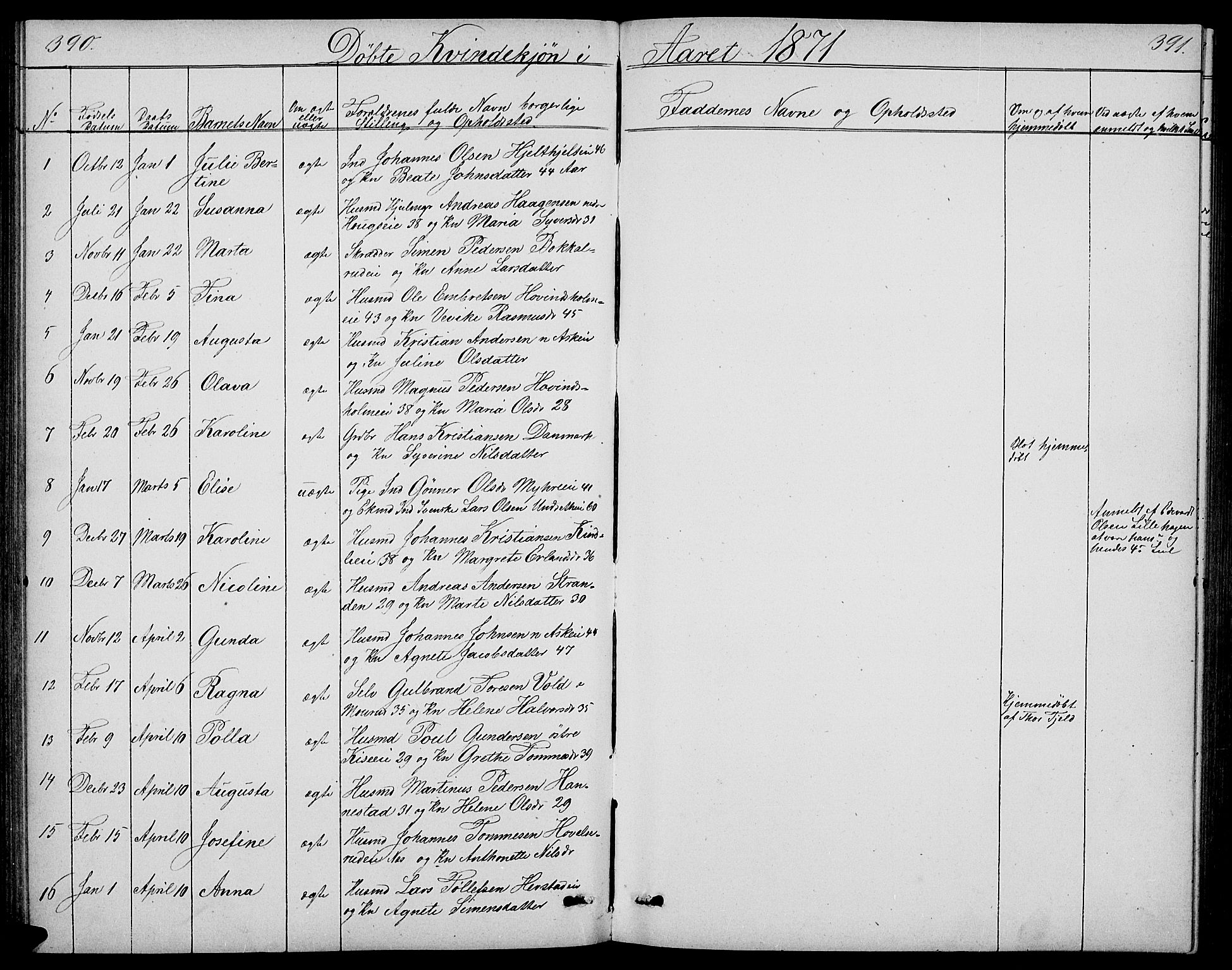 Nes prestekontor, Hedmark, SAH/PREST-020/L/La/L0005: Parish register (copy) no. 5, 1852-1889, p. 390-391