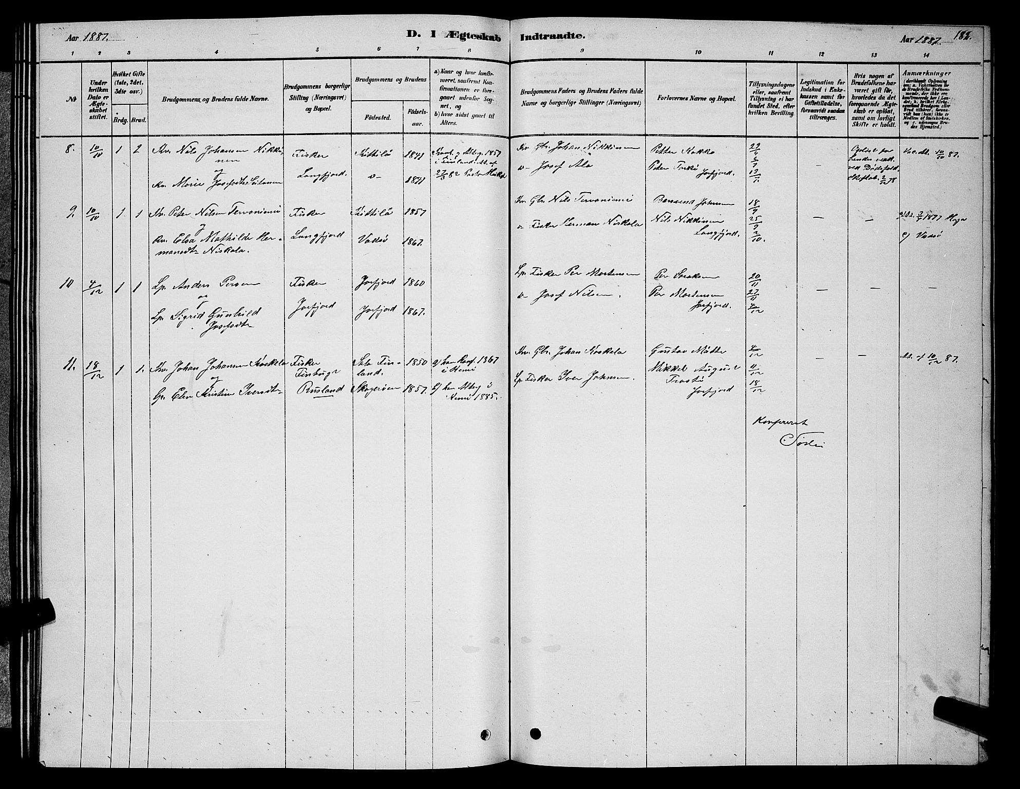 Sør-Varanger sokneprestkontor, AV/SATØ-S-1331/H/Hb/L0003klokker: Parish register (copy) no. 3, 1878-1891, p. 182