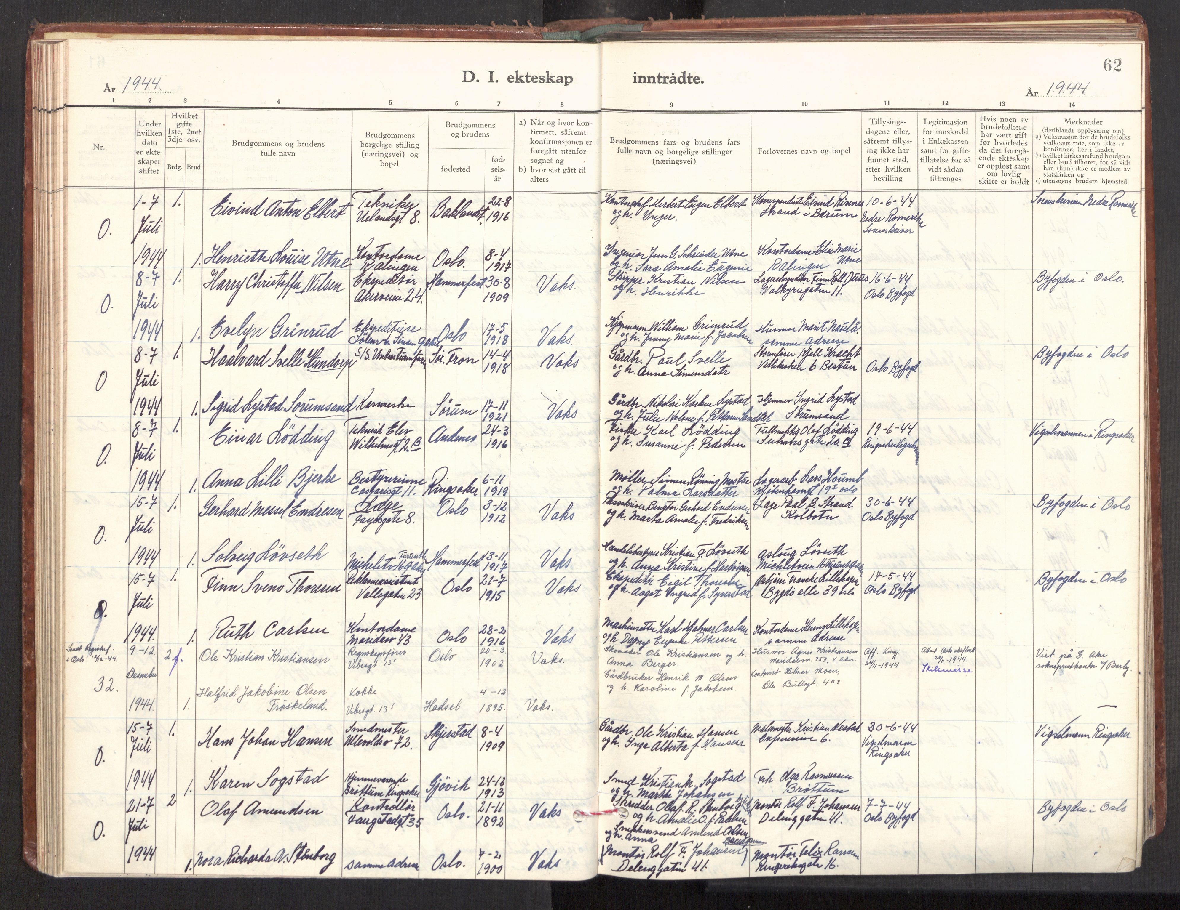 Gamle Aker prestekontor Kirkebøker, AV/SAO-A-10617a/F/L0022: Parish register (official) no. 22, 1941-1952, p. 62