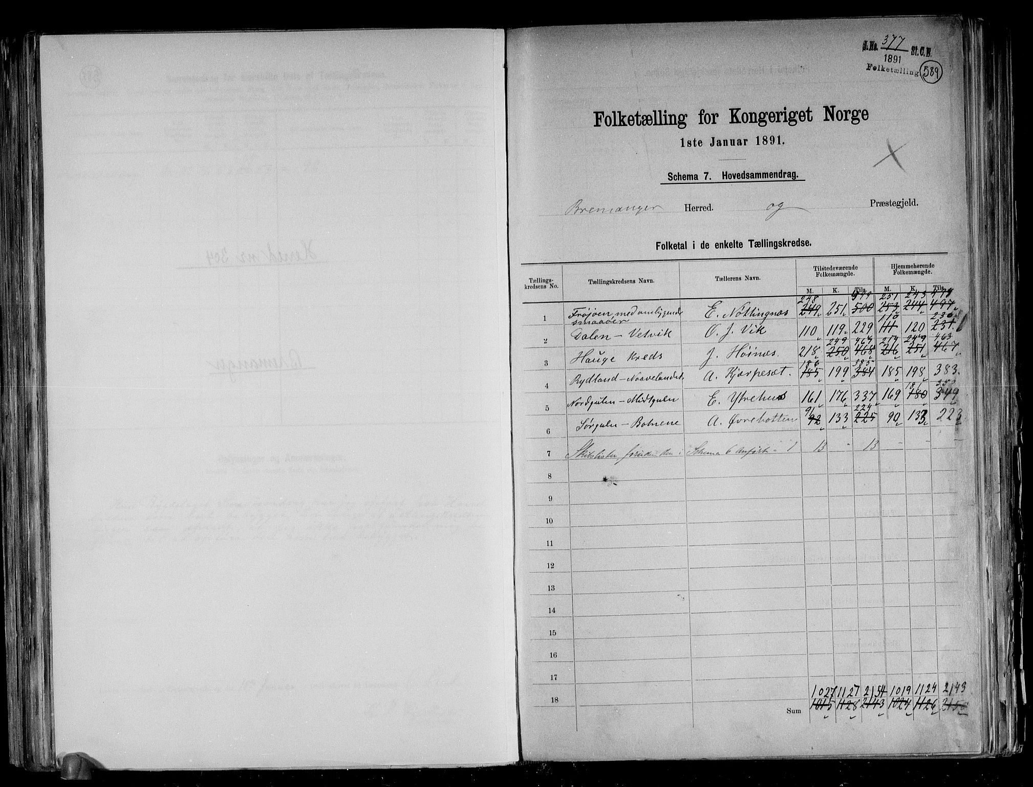 RA, 1891 census for 1438 Bremanger, 1891, p. 2