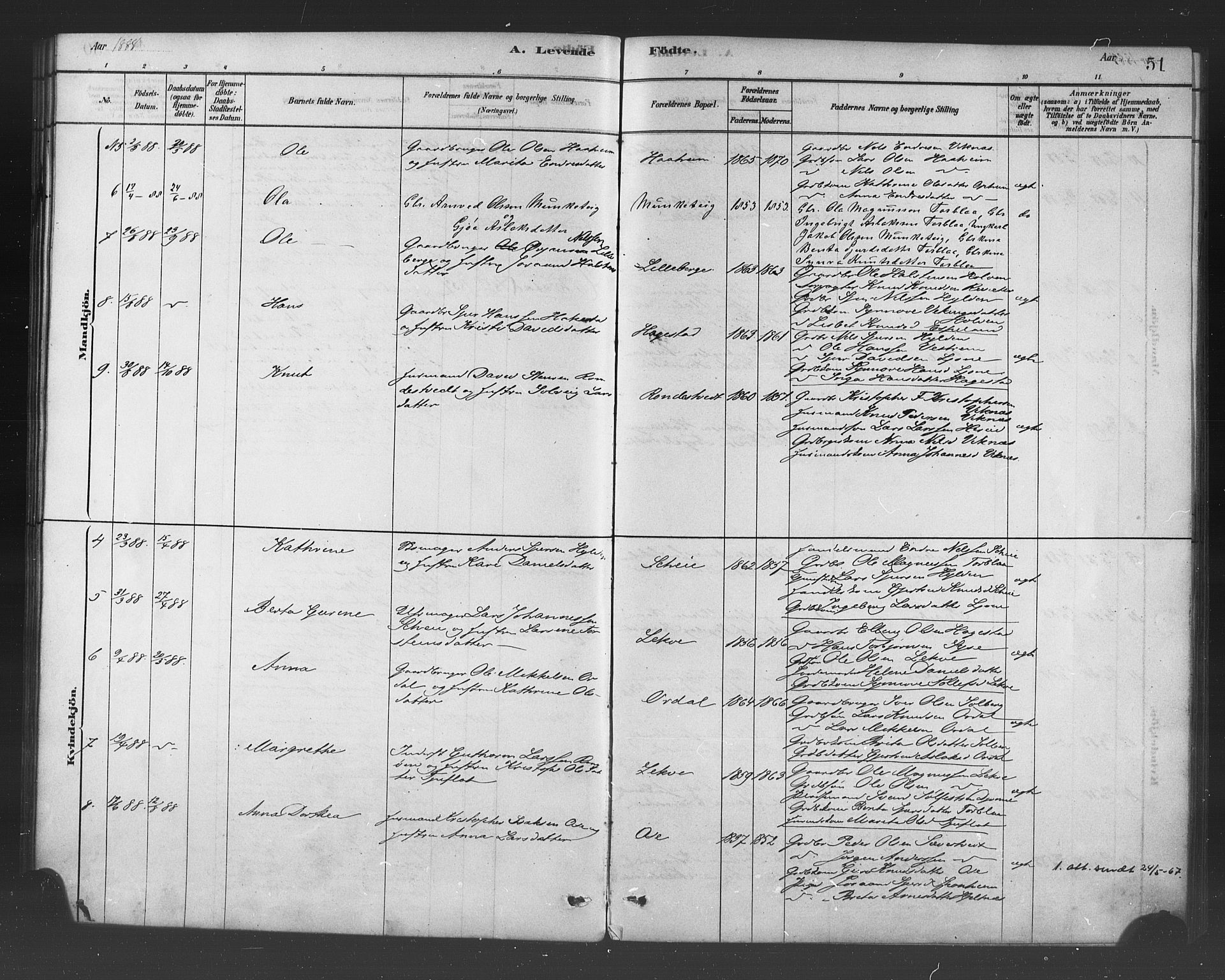 Ulvik sokneprestembete, AV/SAB-A-78801/H/Haa: Parish register (official) no. B 1, 1878-1897, p. 51