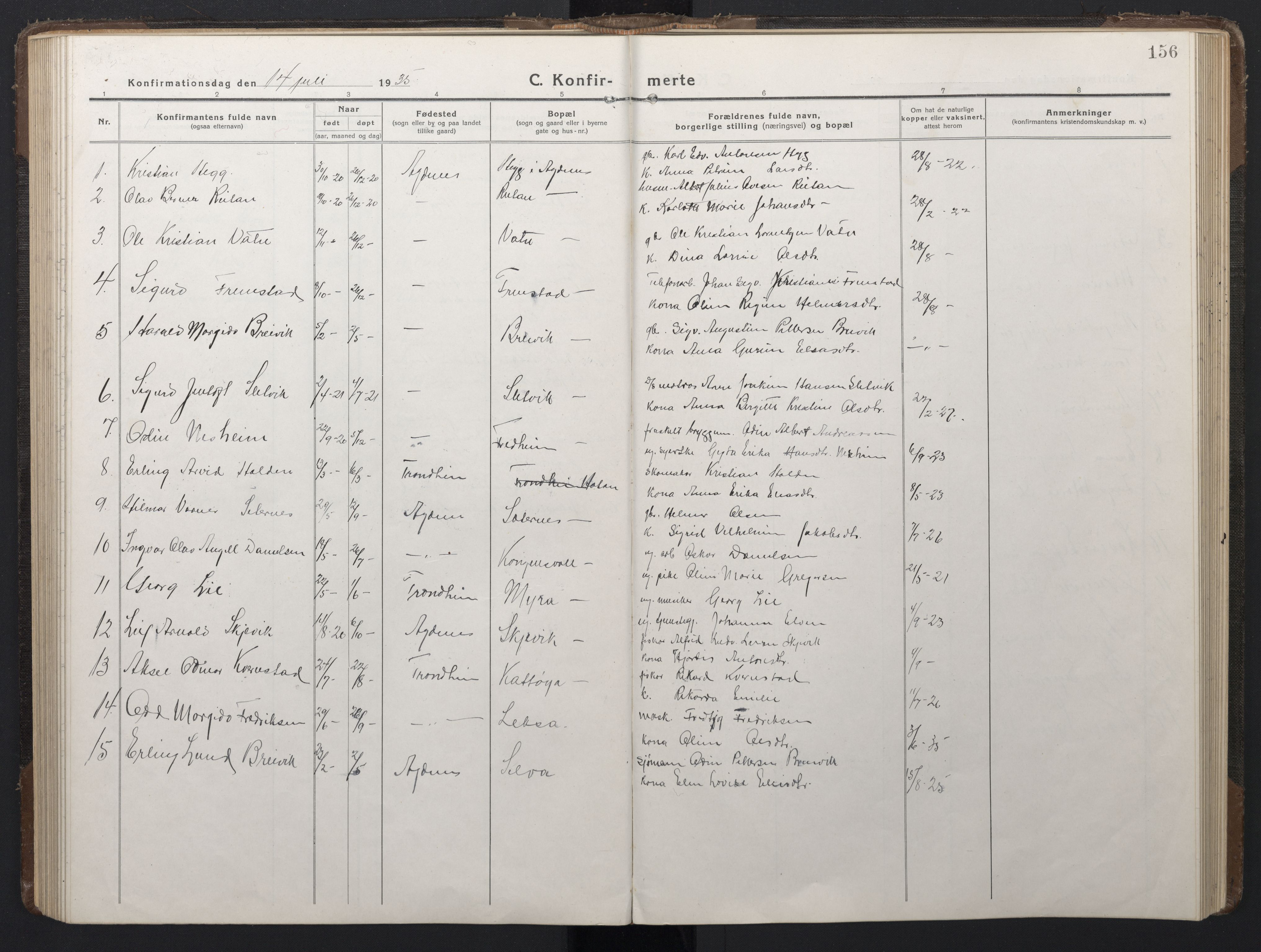 Ministerialprotokoller, klokkerbøker og fødselsregistre - Sør-Trøndelag, SAT/A-1456/662/L0758: Parish register (copy) no. 662C03, 1918-1948, p. 156
