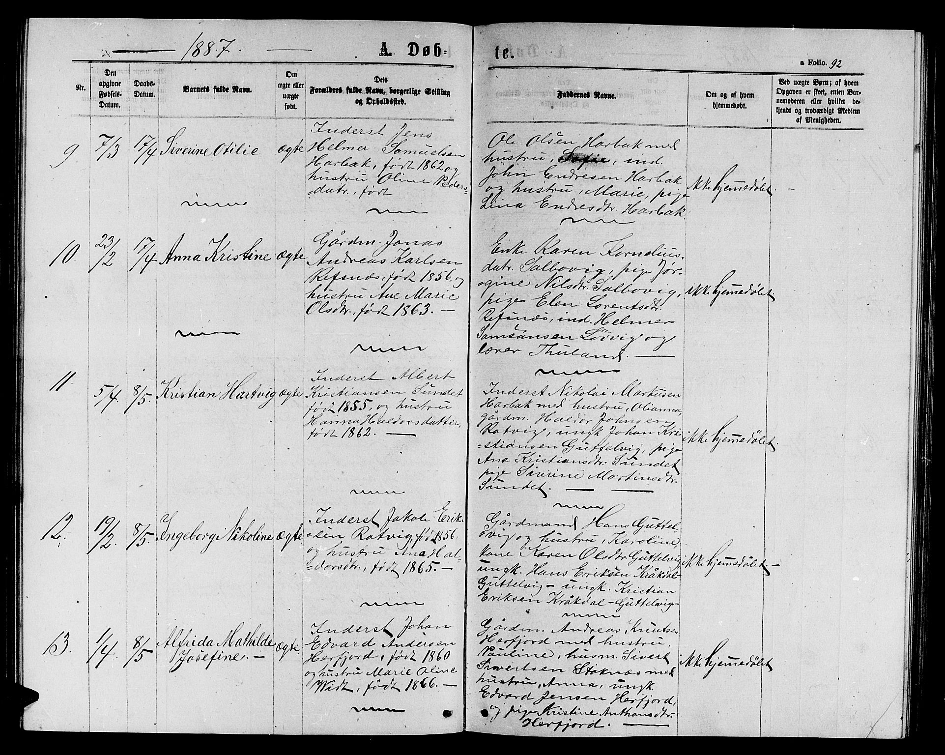 Ministerialprotokoller, klokkerbøker og fødselsregistre - Sør-Trøndelag, SAT/A-1456/656/L0695: Parish register (copy) no. 656C01, 1867-1889, p. 92