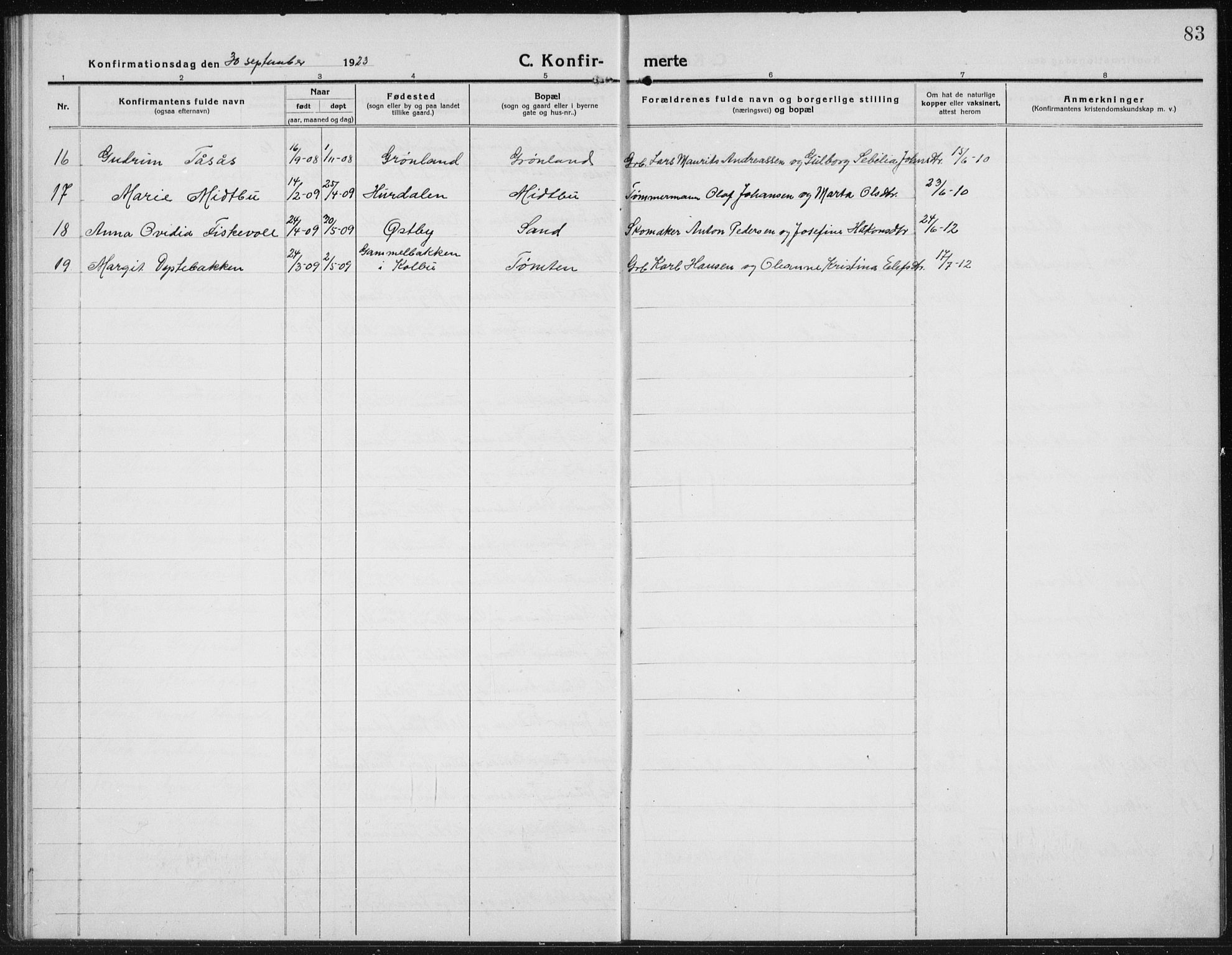 Kolbu prestekontor, SAH/PREST-110/H/Ha/Hab/L0006: Parish register (copy) no. 6, 1916-1934, p. 83