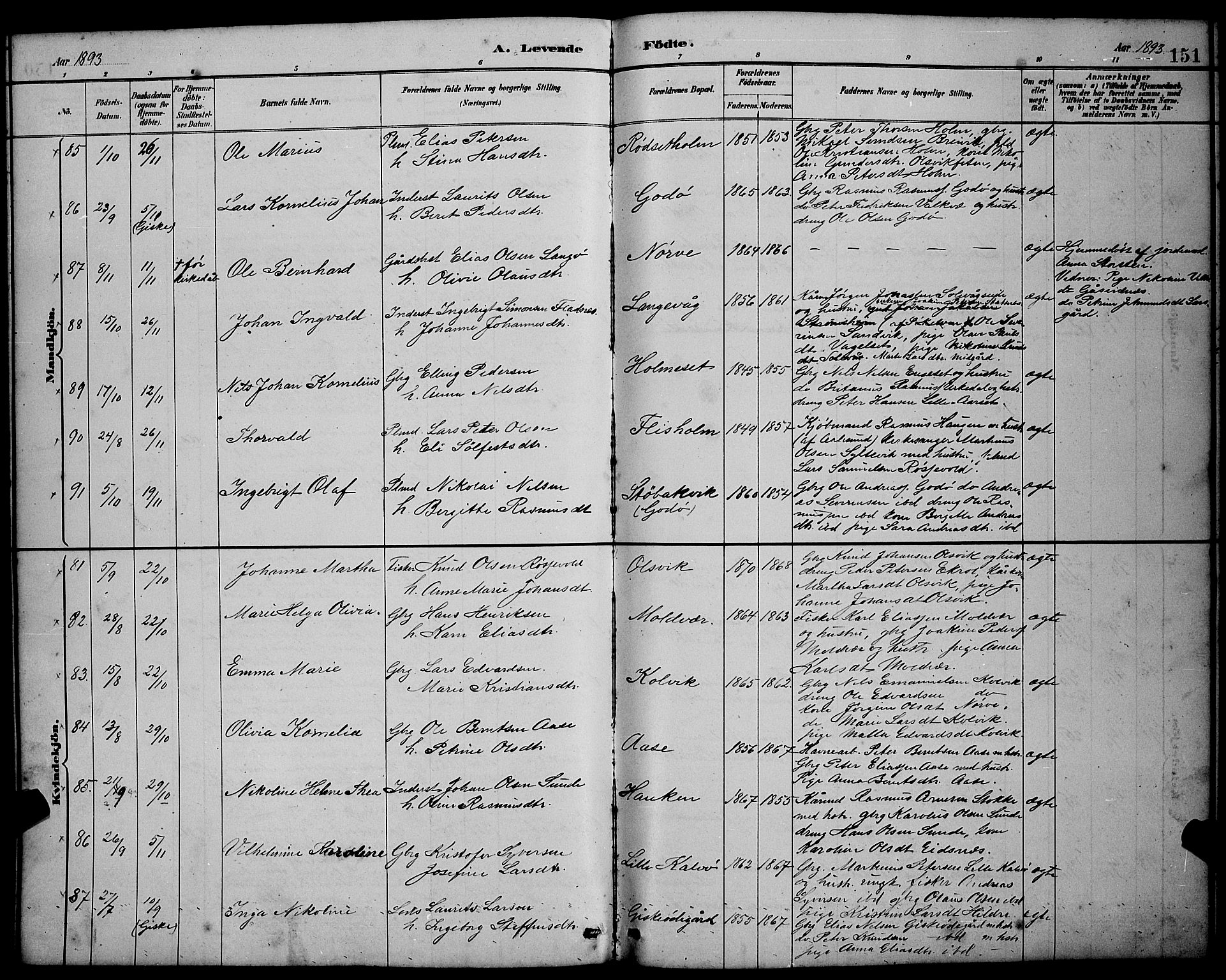 Ministerialprotokoller, klokkerbøker og fødselsregistre - Møre og Romsdal, AV/SAT-A-1454/528/L0431: Parish register (copy) no. 528C12, 1885-1898, p. 151