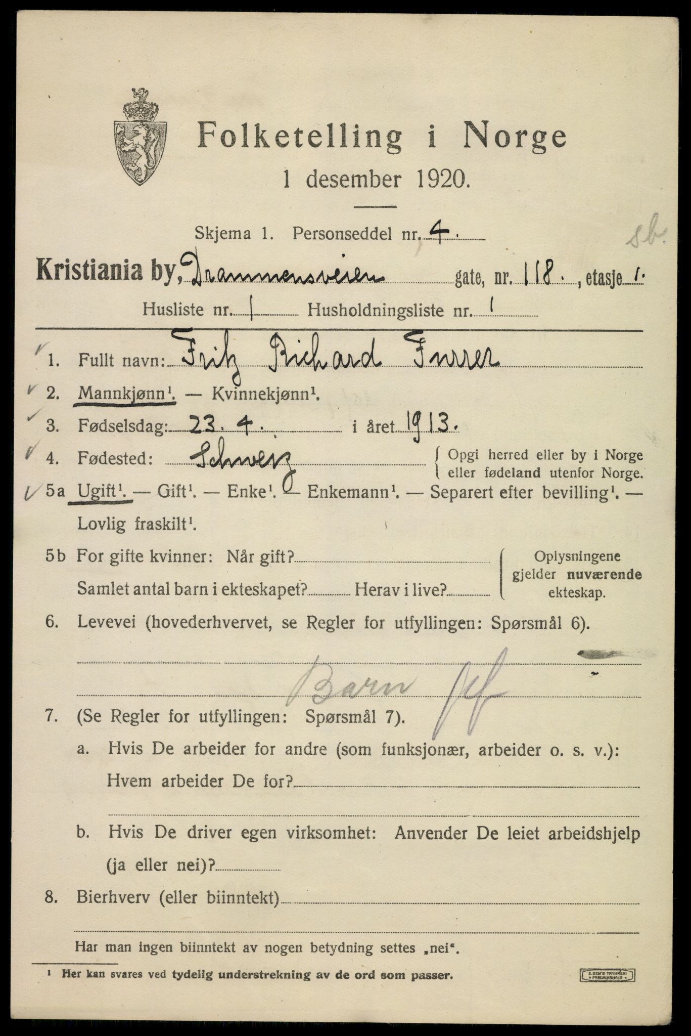 SAO, 1920 census for Kristiania, 1920, p. 203407