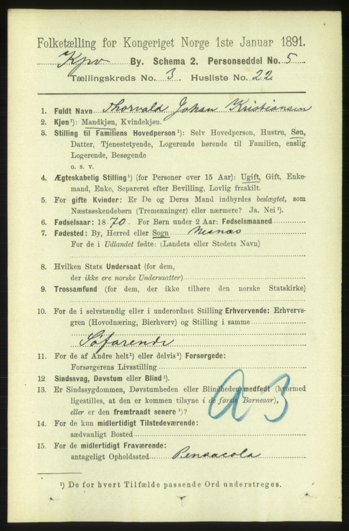RA, 1891 census for 1105 Kopervik, 1891, p. 356
