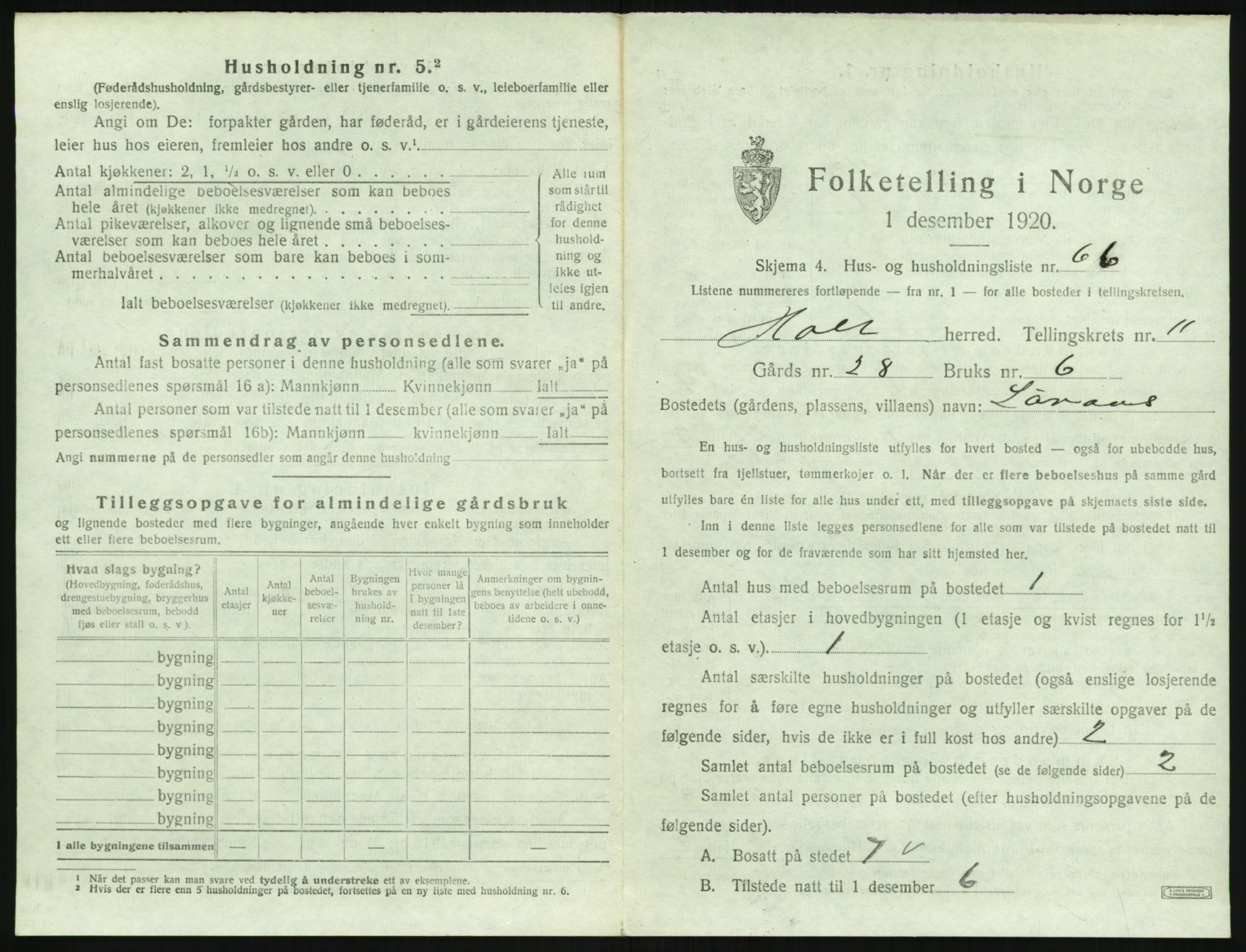 SAK, 1920 census for Holt, 1920, p. 1162