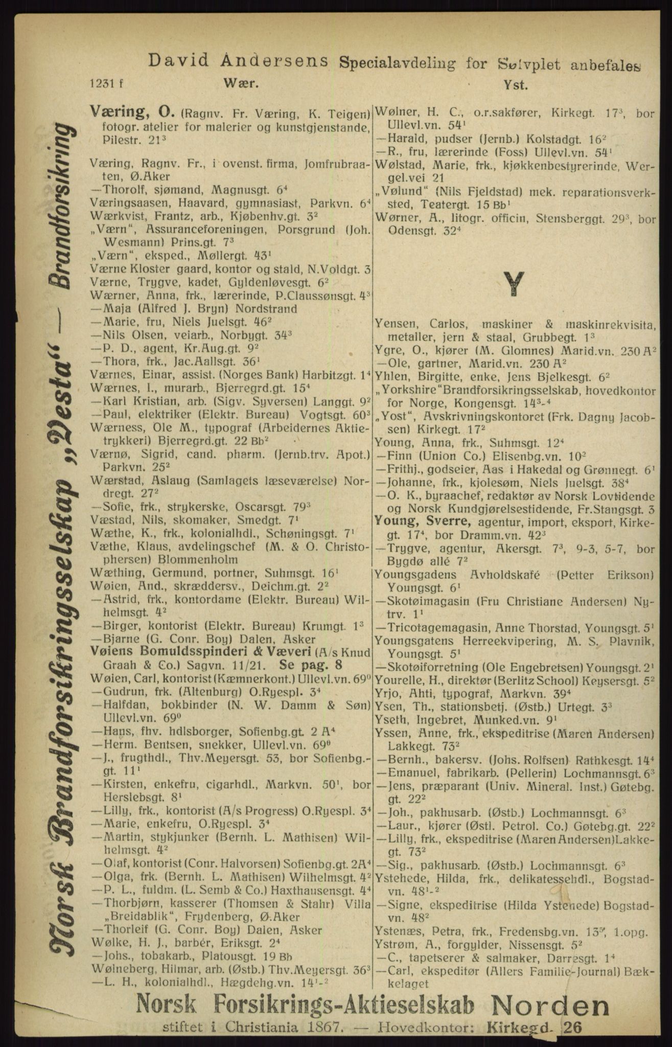 Kristiania/Oslo adressebok, PUBL/-, 1916, p. 1231