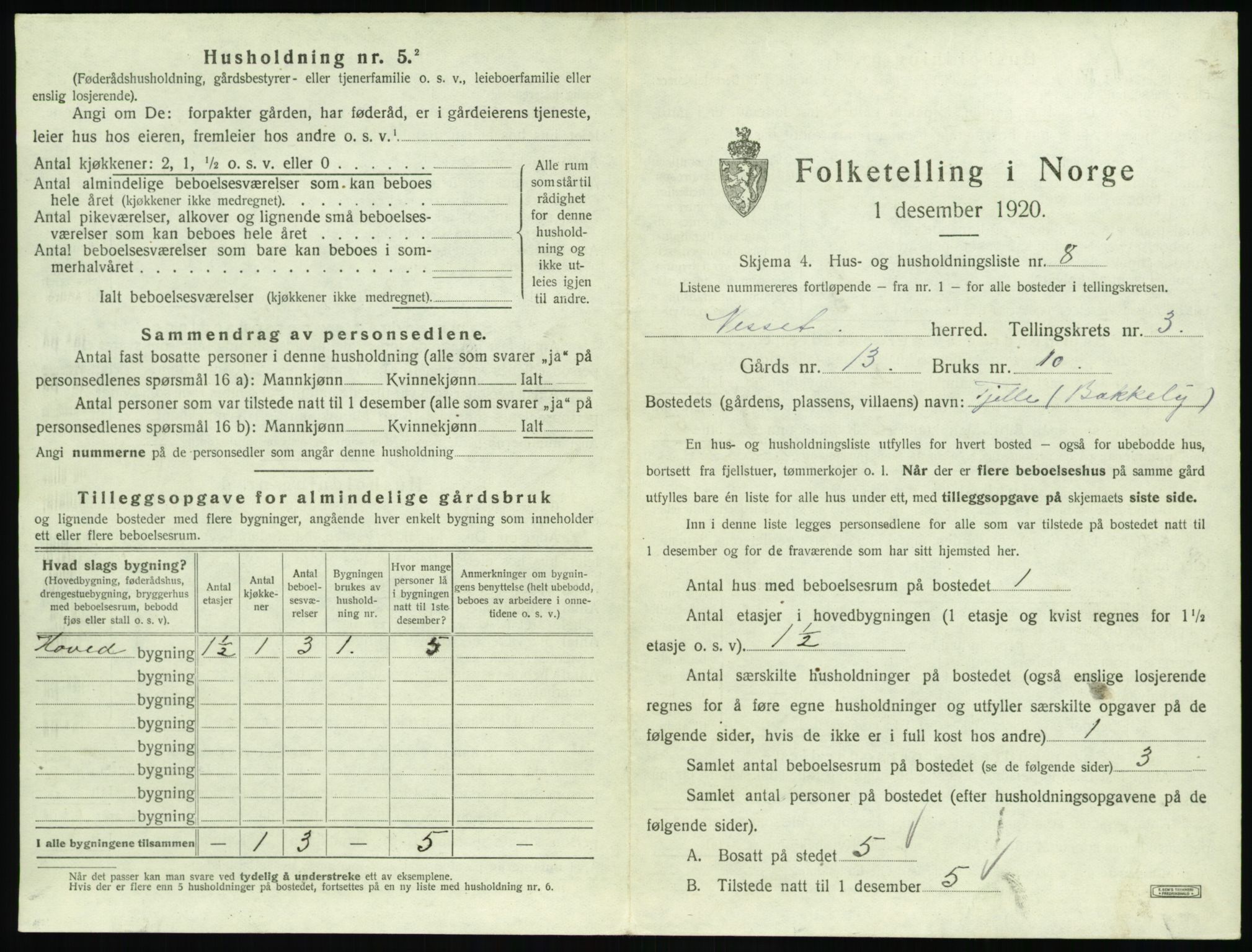 SAT, 1920 census for Nesset, 1920, p. 160