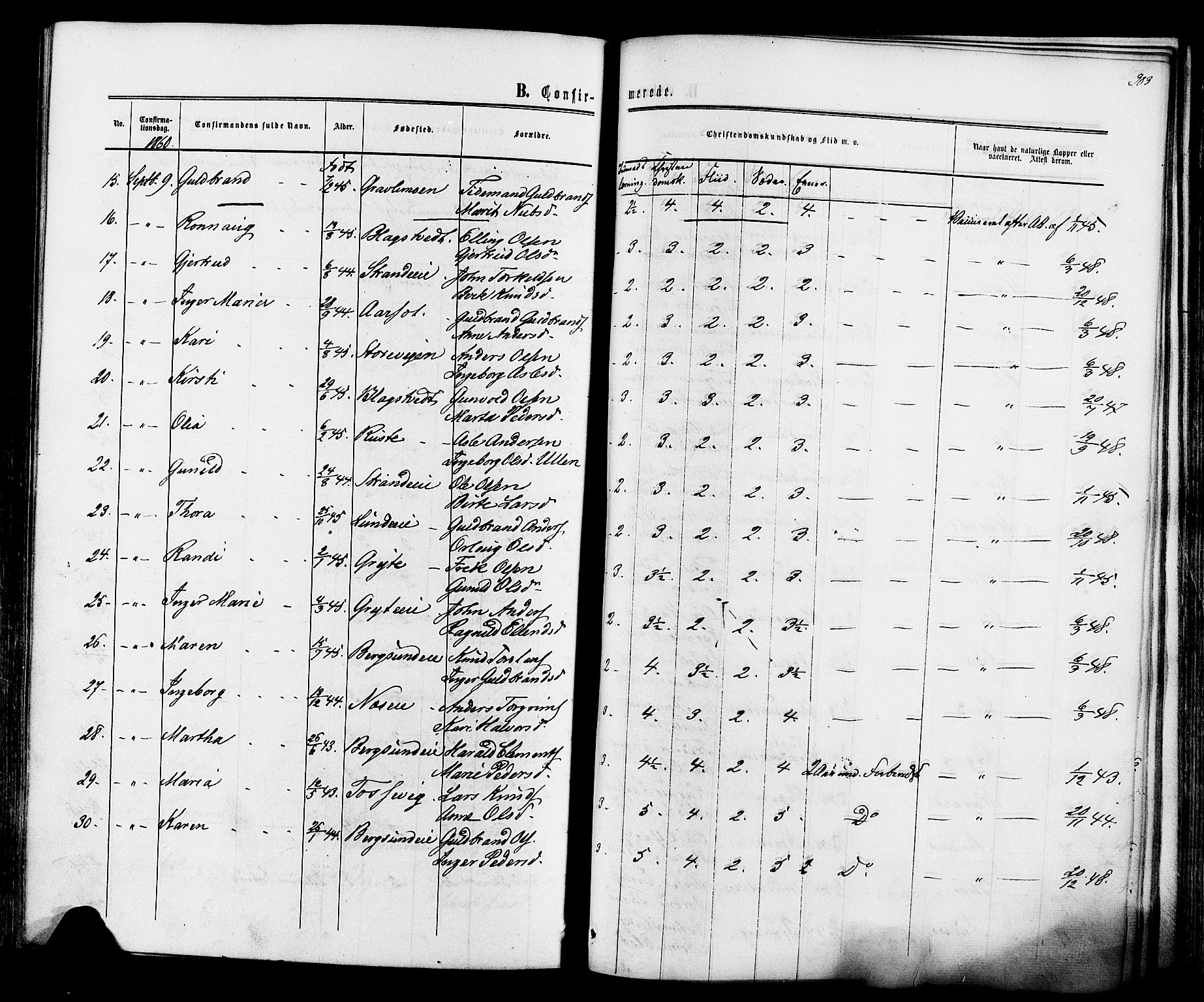 Ådal kirkebøker, SAKO/A-248/F/Fa/L0001: Parish register (official) no. I 1, 1857-1883, p. 303