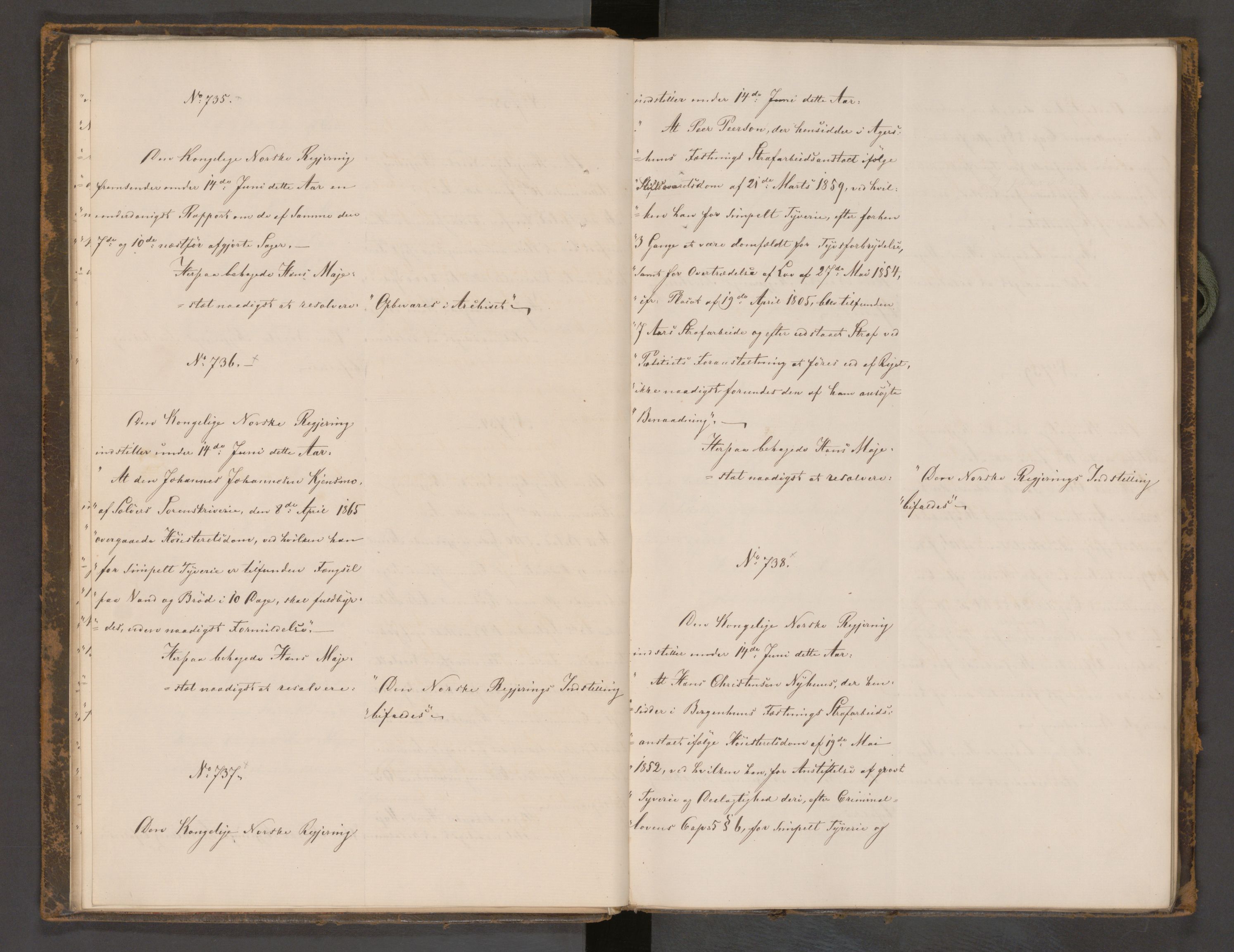 Statsrådssekretariatet, AV/RA-S-1001/A/Ab/L0104: Kgl. res. nr. 724-1001b, 2. halvår, 1865