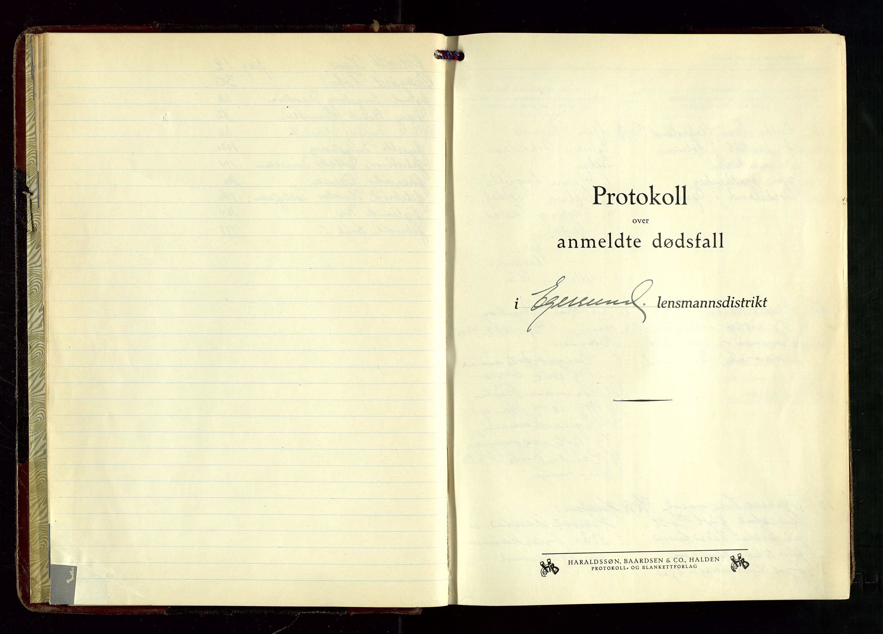 Eigersund lensmannskontor, SAST/A-100171/Gga/L0014: "Protokoll over anmeldte dødsfall" m/alfabetisk navneregister, 1938-1941